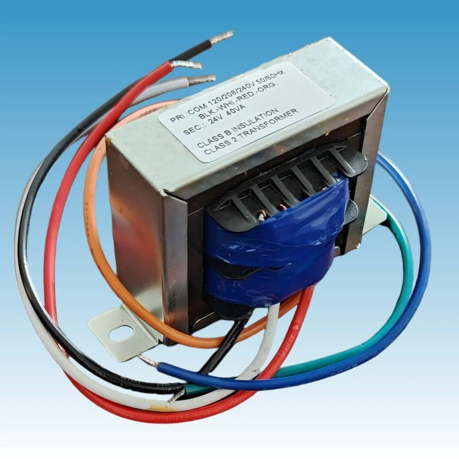 Transformador de control monofásico 24 V 40 VA para HVAC HVAC Horno Calefacción Climatización Voltaje de entrada 120/208/240V 50/60Hz Clase de aislamiento B Carcasa de metal Plata Compacto