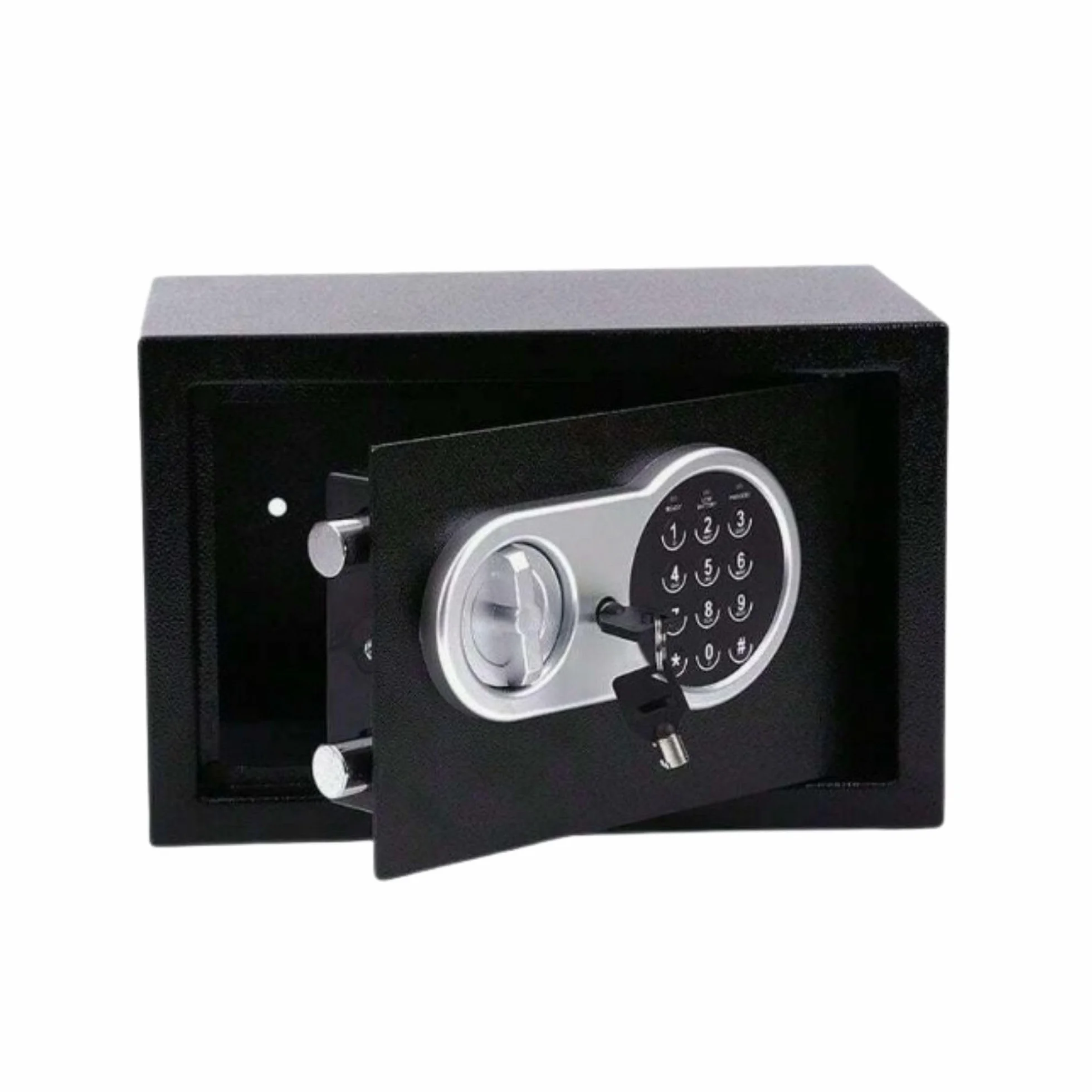 Perel Caja fuerte electrónica con código digital y llave de emergencia, caja de seguridad de acero espaciosa con interior acolchado, mini caja para joyas, documentos y dinero, 20x31x20 cm