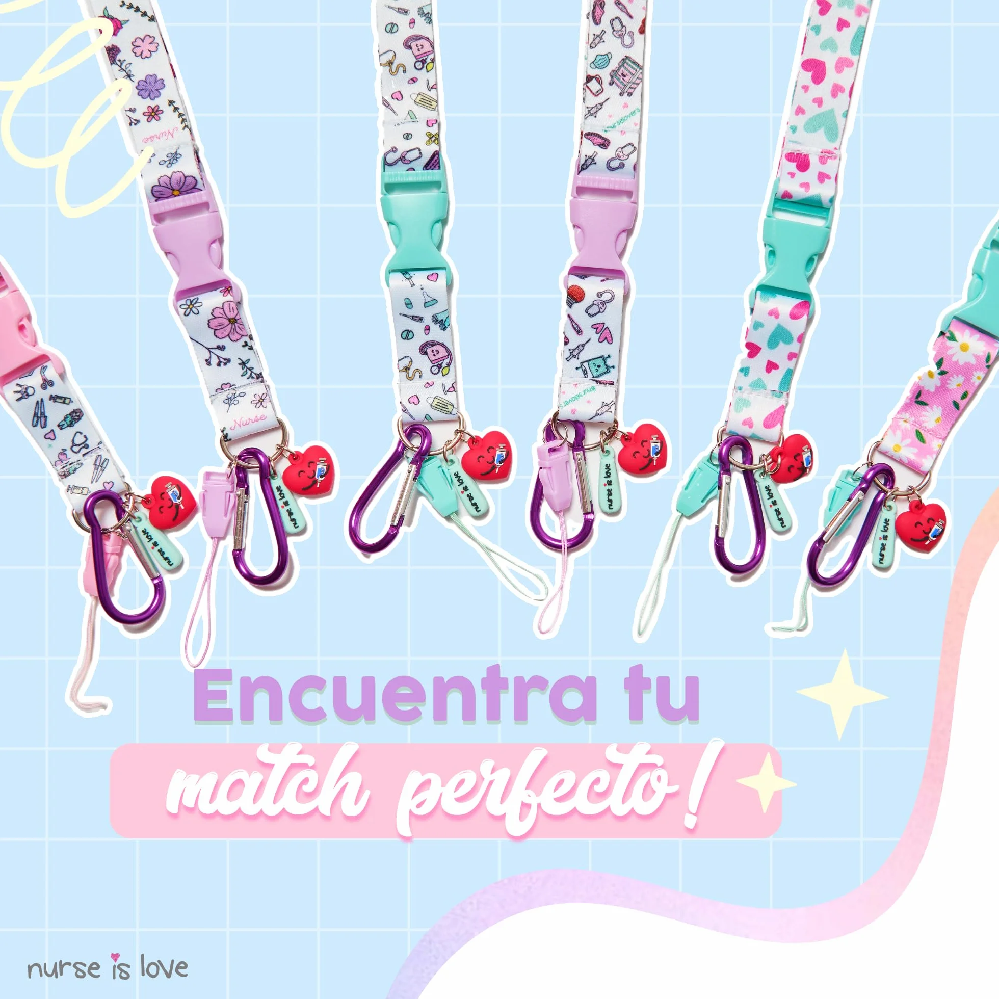 Personalized Nurse Lanyard with Clip and Carabiner for Keys, Scissors, ID Card Holder | Enfermera Accesorios