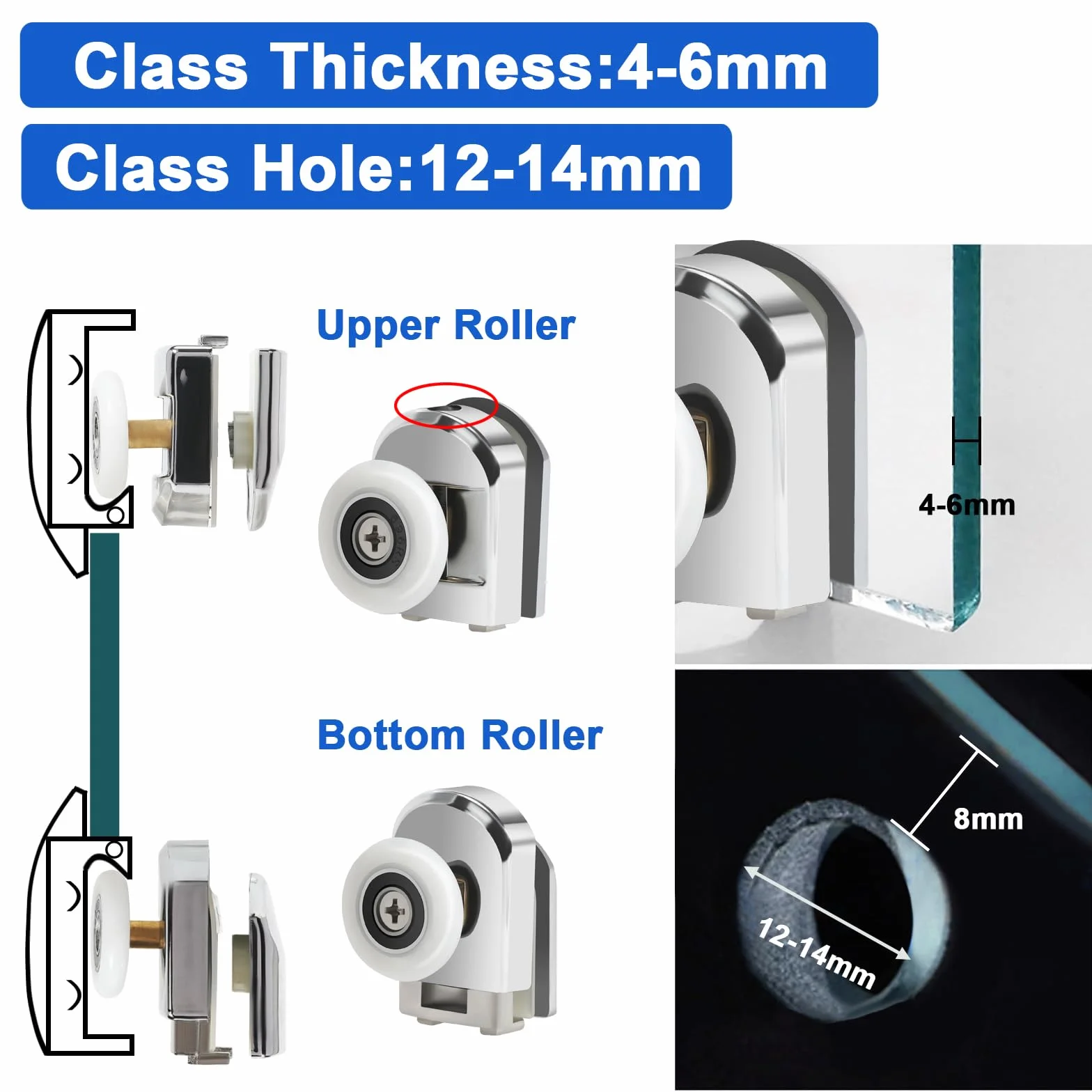 Rodillos para Puertas de Ducha Rodamientos Mampara Ducha 23mm Ruedas Mampara Ducha Ruedas Para Puerta de Ducha Para Puerta Corredera De Cristal Baño 4 Piezas
