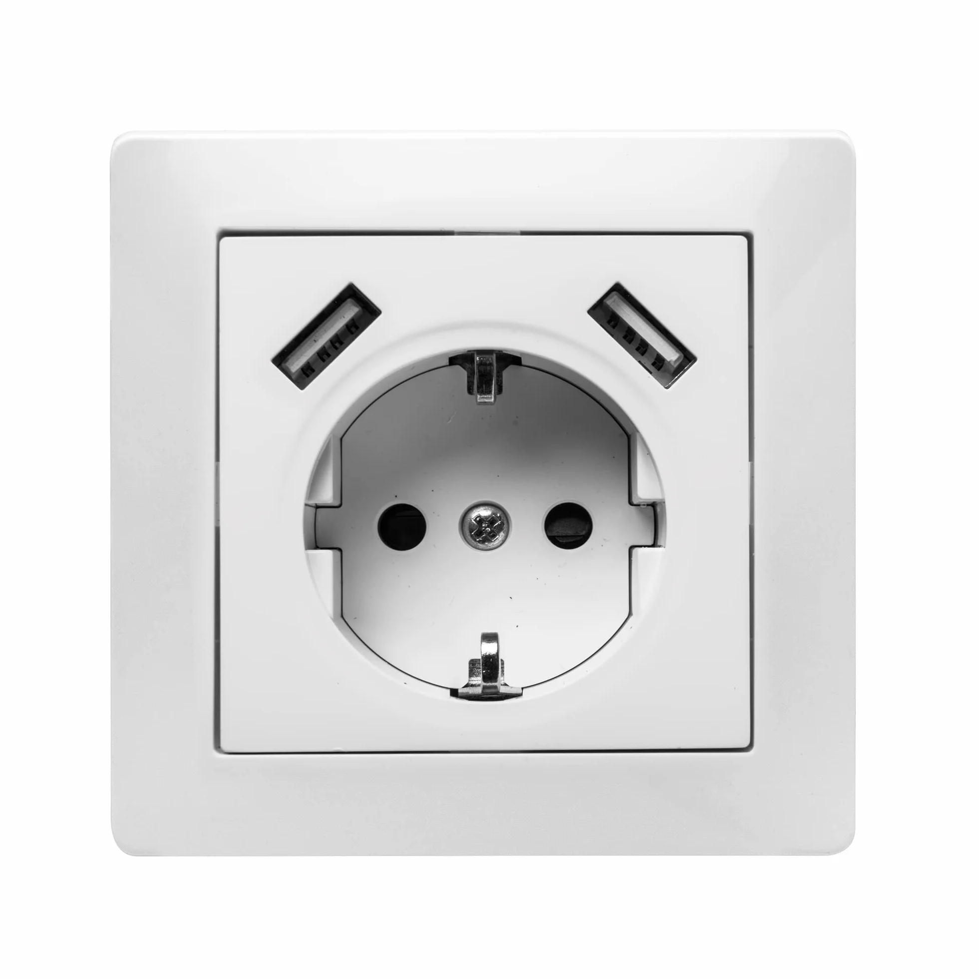 FAMATEL – Base + 2USB | Enchufe de empotrar | Serie Habitat 15 | Fácil instalación | Alta estanqueidad del producto | Protección Infantil | TT | 16A | 250V | Blanco