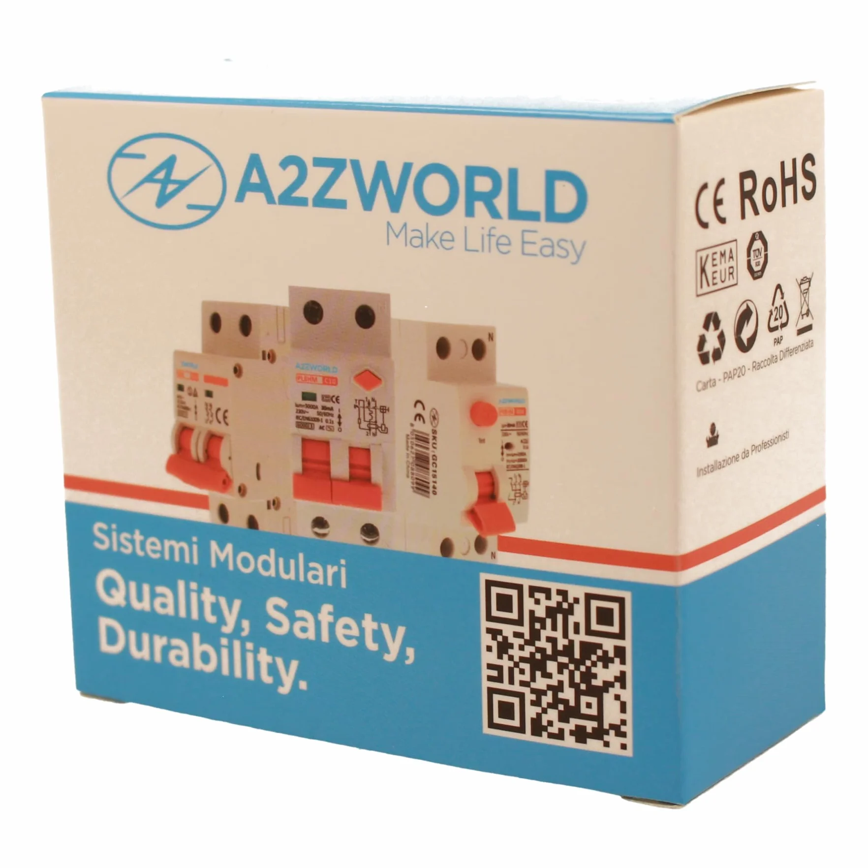 Interruptor diferencial puro selectivo 40A, RCCB Tipo S Clase A, 1P+N 10kA 300 mA, retraso 500 ms, 2 módulos DIN 230 V AC, certificado IEC61008-1, serie PR8HM electromagnético
