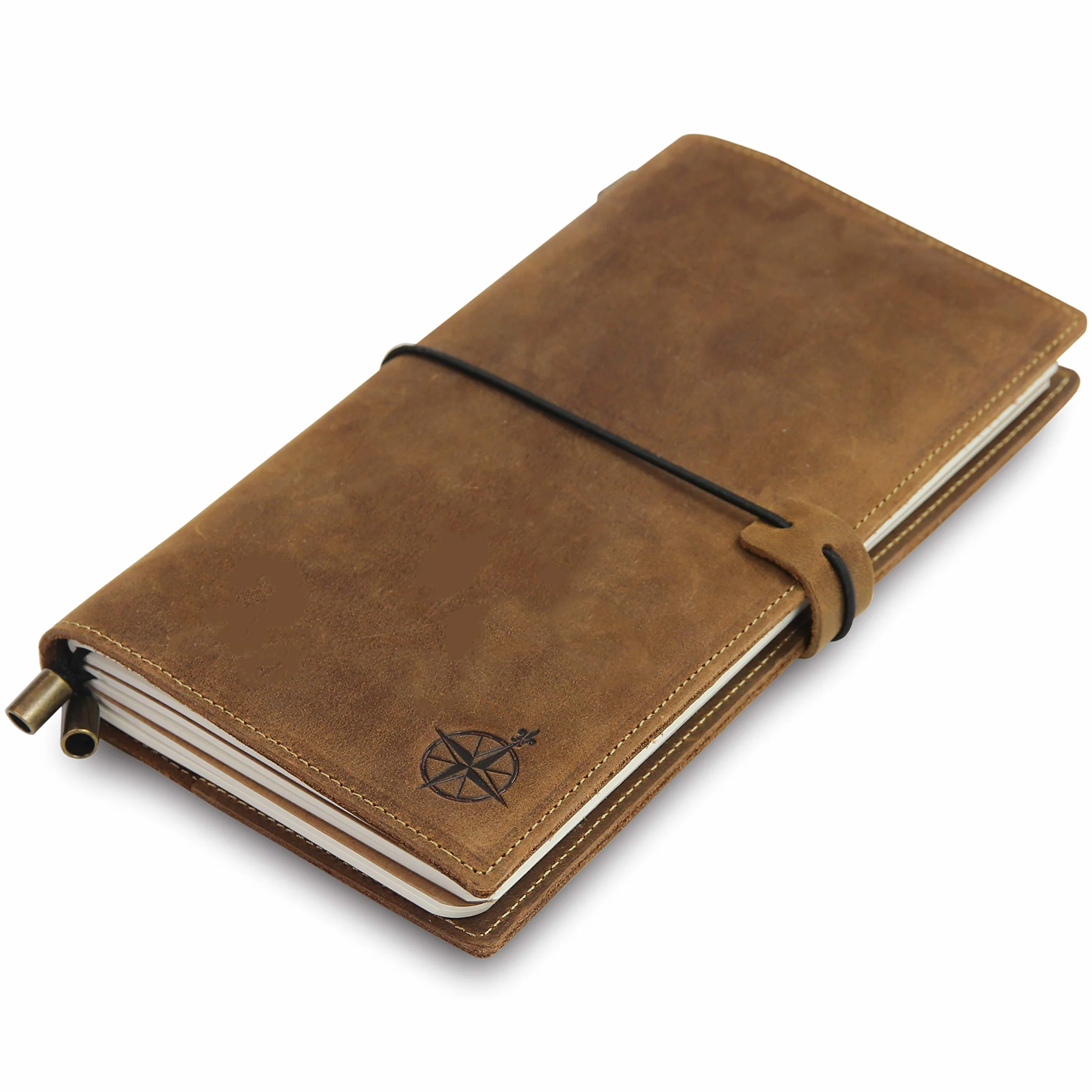 Cuaderno de cuero auténtico con bolsillos 22 x 11,5 cm organizador de viaje recargable