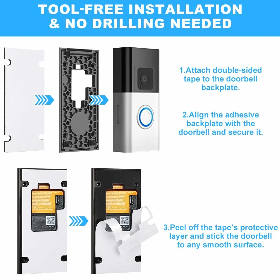Vicloon Soporte Timbre Ring 2024, 6 Autoadhesivo Sin Taladro, para Ring Battery Video Doorbell 2024, Accesorios Ajustables