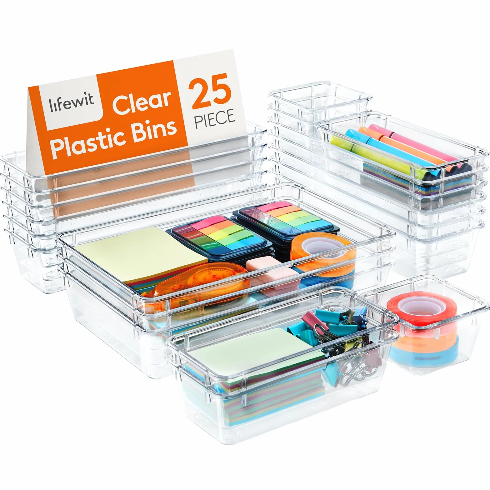 Lifewit Set de 25 Organizadores de Cajones de Plástico Transparente, Separadores de Escritorio