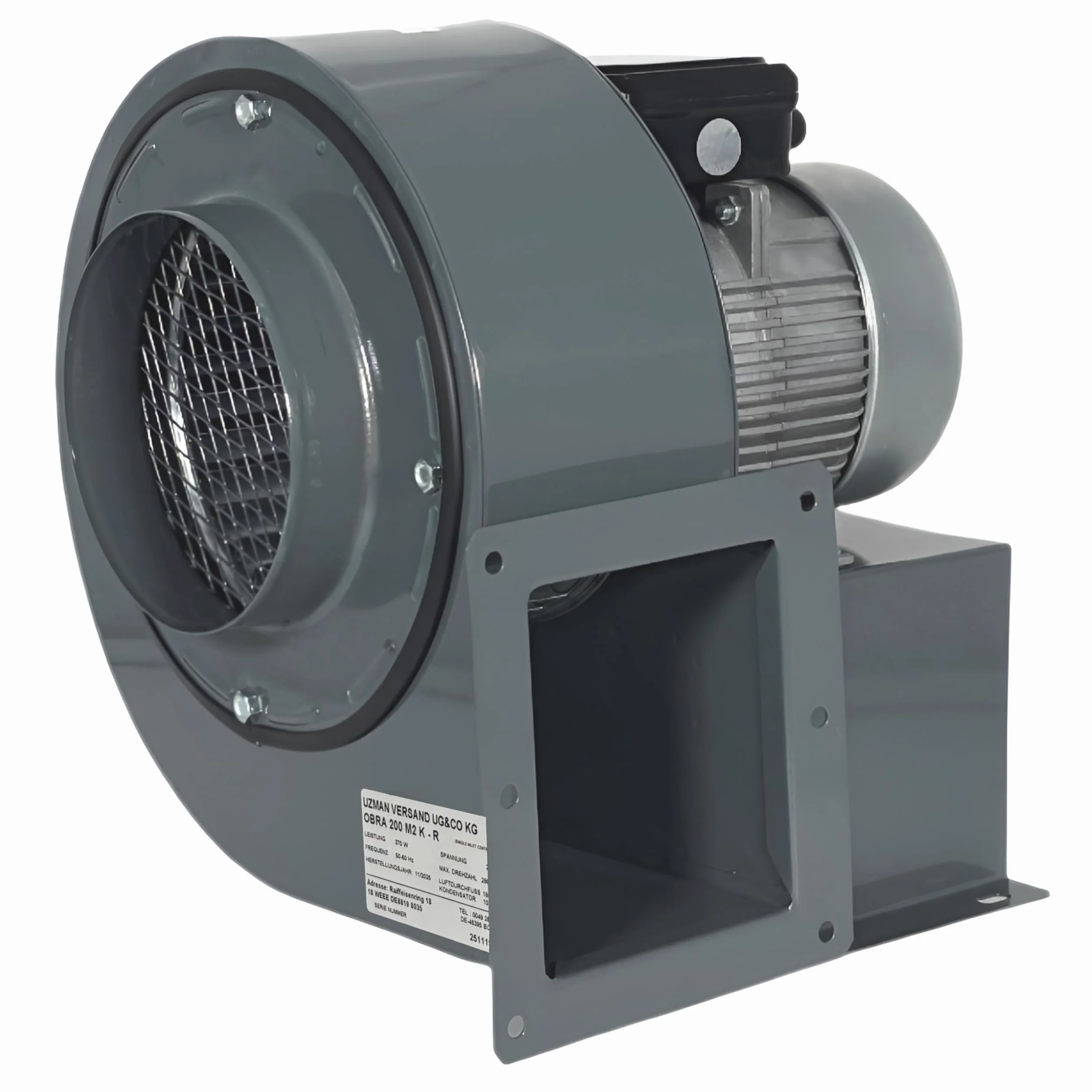 Uzman-Versand OBR-200M - Ventilador radial con regulador de velocidad, brida y tubo flexible de aluminio
