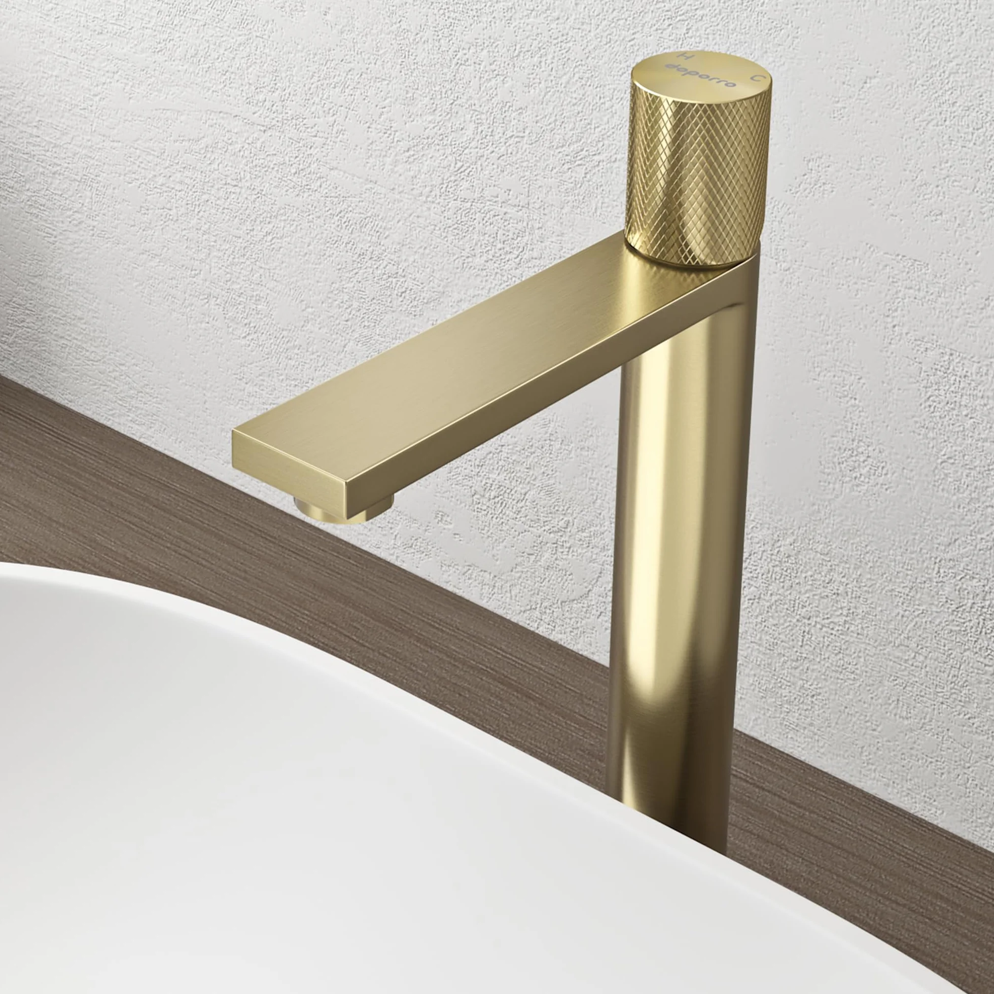 doporro Grifo Alto de Lavabo de Acero Inoxidable 304, Acabado Oro Cepillado, Cartucho Cerámico, Altura 29 cm, Aireador Desmontable, Fino-01H