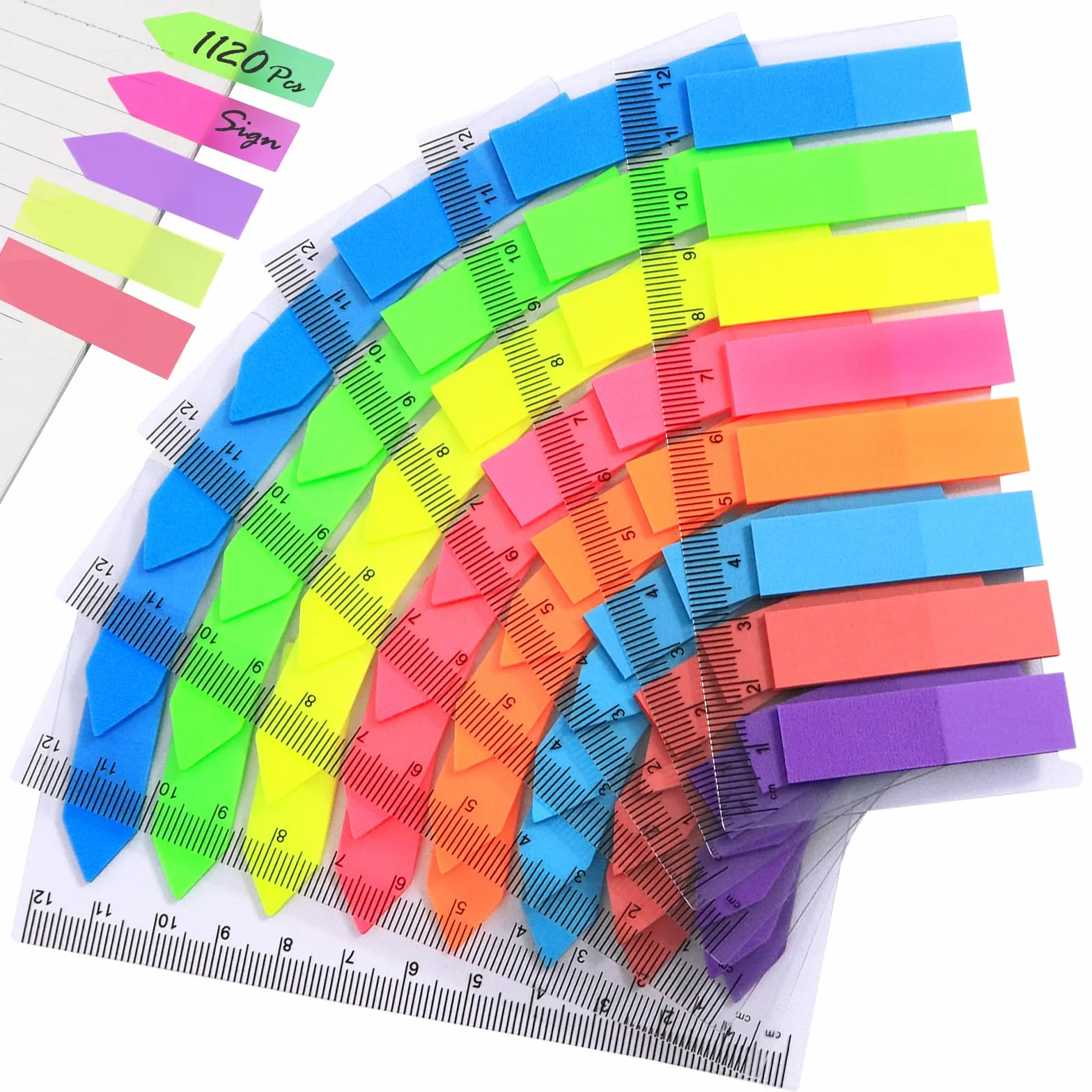 Hanyousheng Marcapaginas Adhesivos, 1120 Piezas Notas Adhesivas Índices, Pestañas de Índice, Coloridas Translúcidas Rectángulo y con Forma de Flecha Marcador de Página, Para Notas, Libros