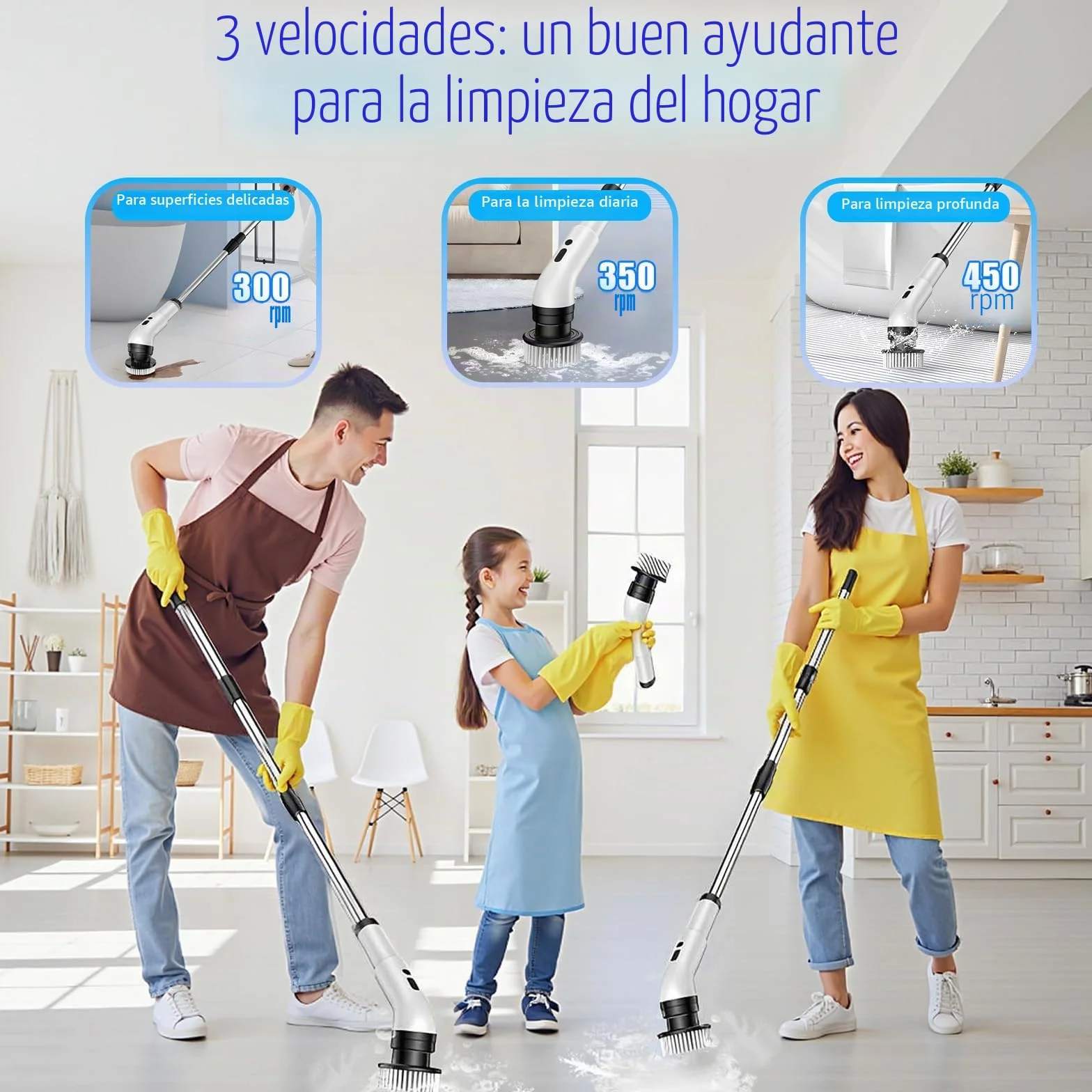 Journeyside Cepillo De Limpieza Electrico,Limpiador Giratorio Eléctrico con 9 Cabezales De Cepillo De Repuesto, IPX7 Fregadora Giratoria Hogar,Electrico Baño Brush con 3 Velocidades para Baños,Cocinas
