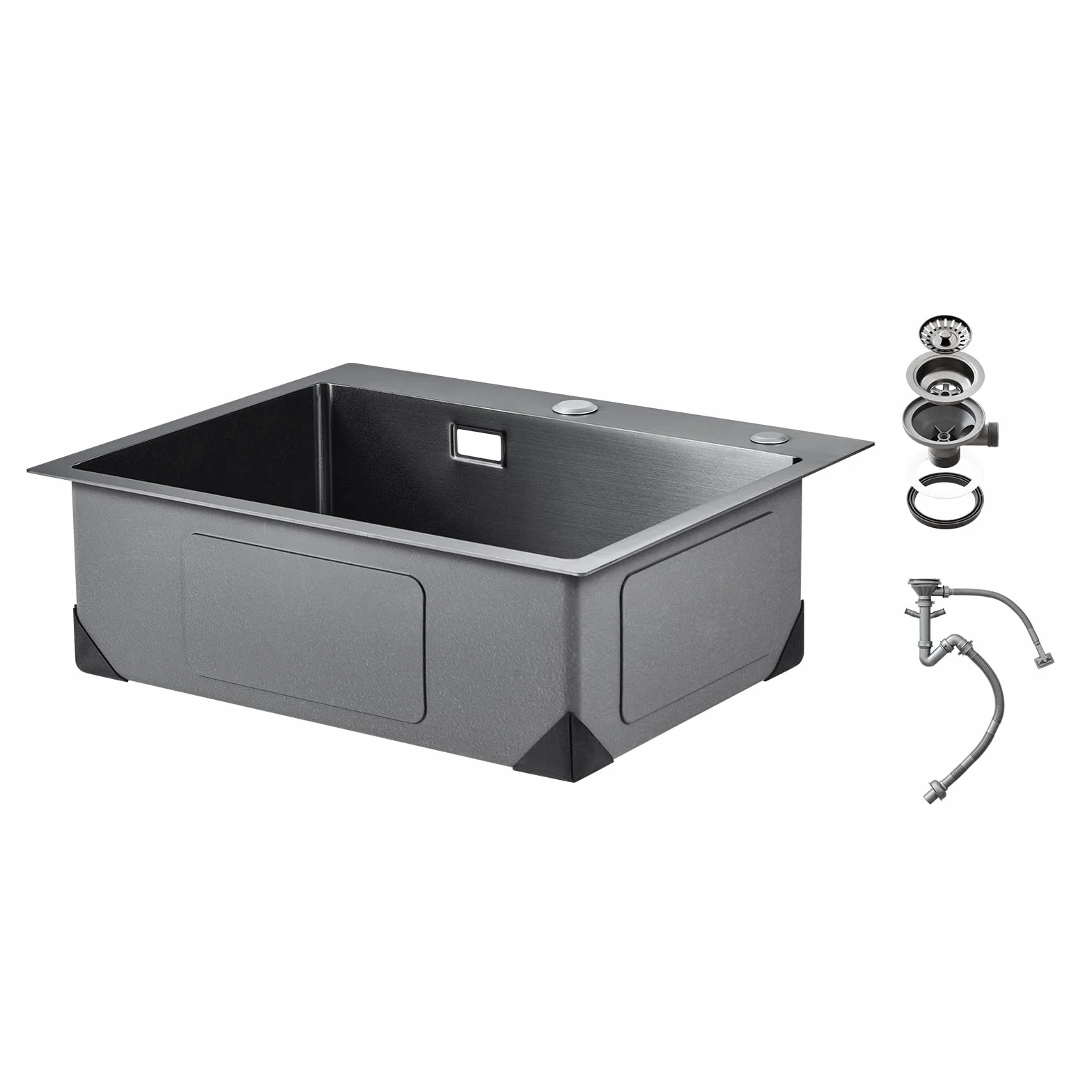 VEVOR Fregadero de Cocina con Montaje Superior de Acero Inoxidable 304, con Accesorios, Fregaderos de Lavavajillas Domésticos para RV, Cocina de Preparación y Barra, Negro, 550 x 450 x 190 mm