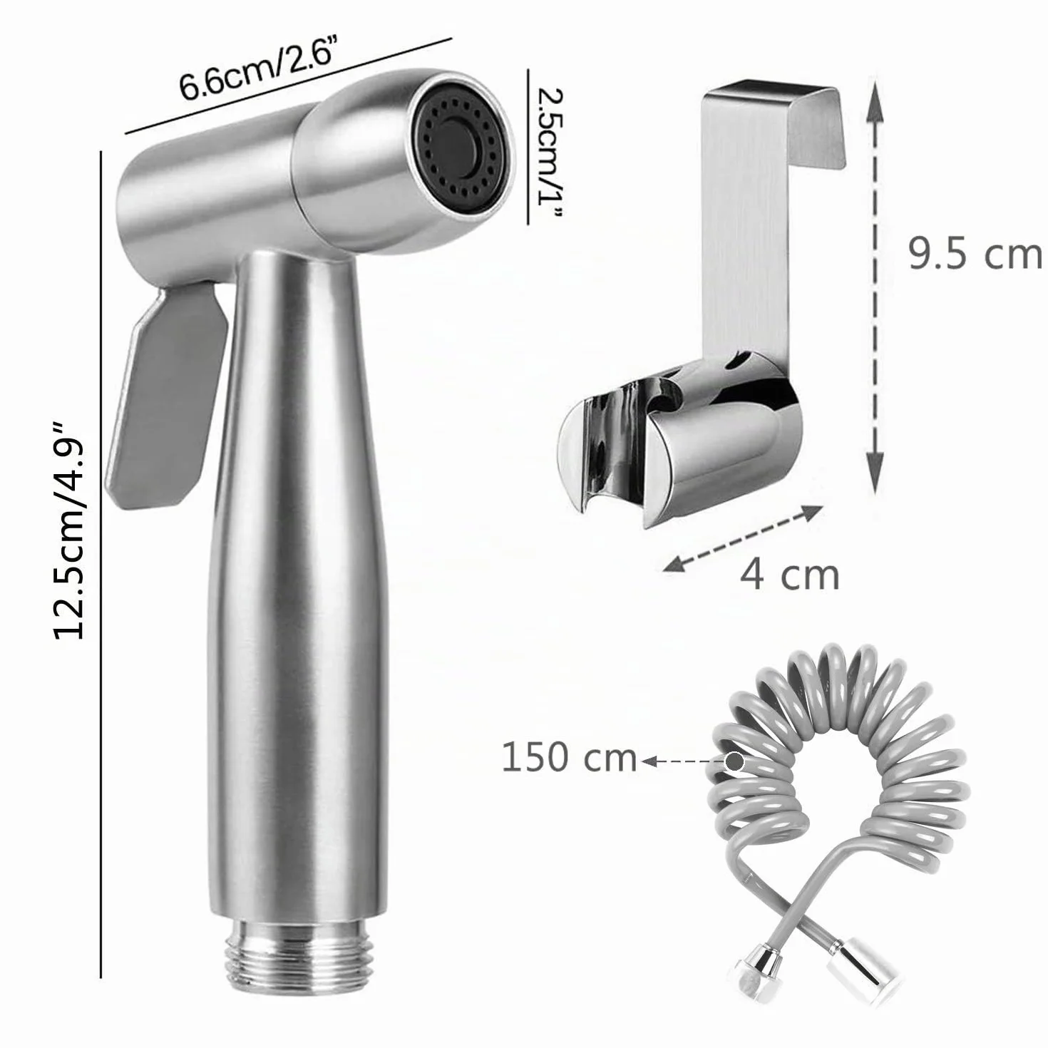 Inodoro pulverizador de bidé de mano ABS 59 pulgadas con gancho y manguera telescópica flexible