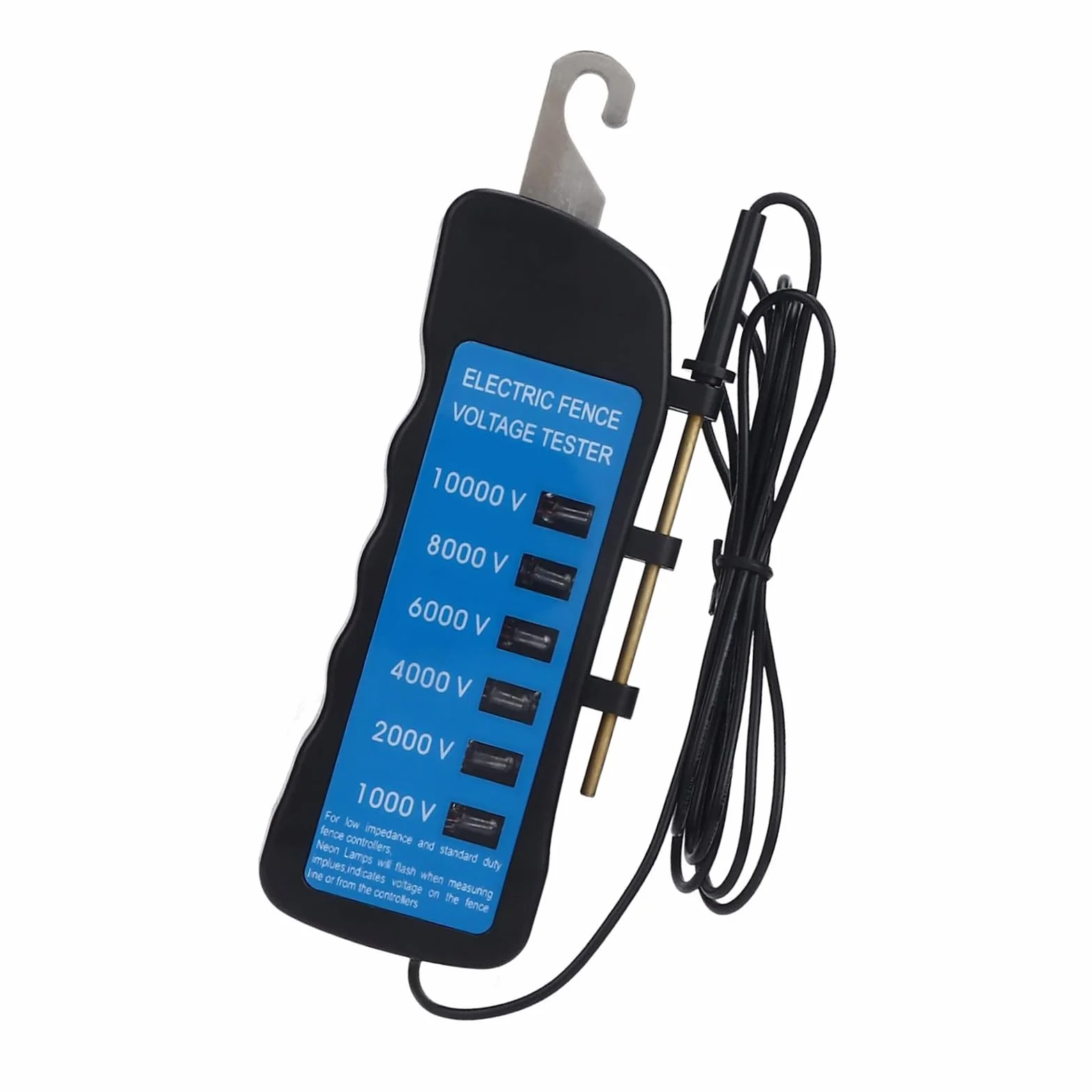 Probador eléctrico de valla eléctrica de fácil transporte, 10000 V con 6 indicadores LED, dispositivo ABS para alambre de metal y ganado