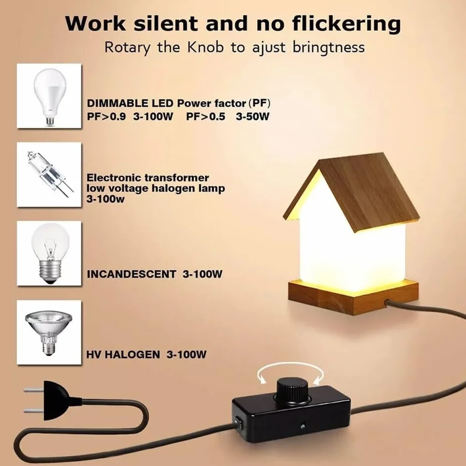 TECHZOCO Potenciómetro regulador de luz con Interruptor, Dimmer LED, Interruptor regulador intensidad, Atenuador de luz, Apto para 220-240VAC/50hz, Potencia ajustable: 3-100W, Conexión por tornillo