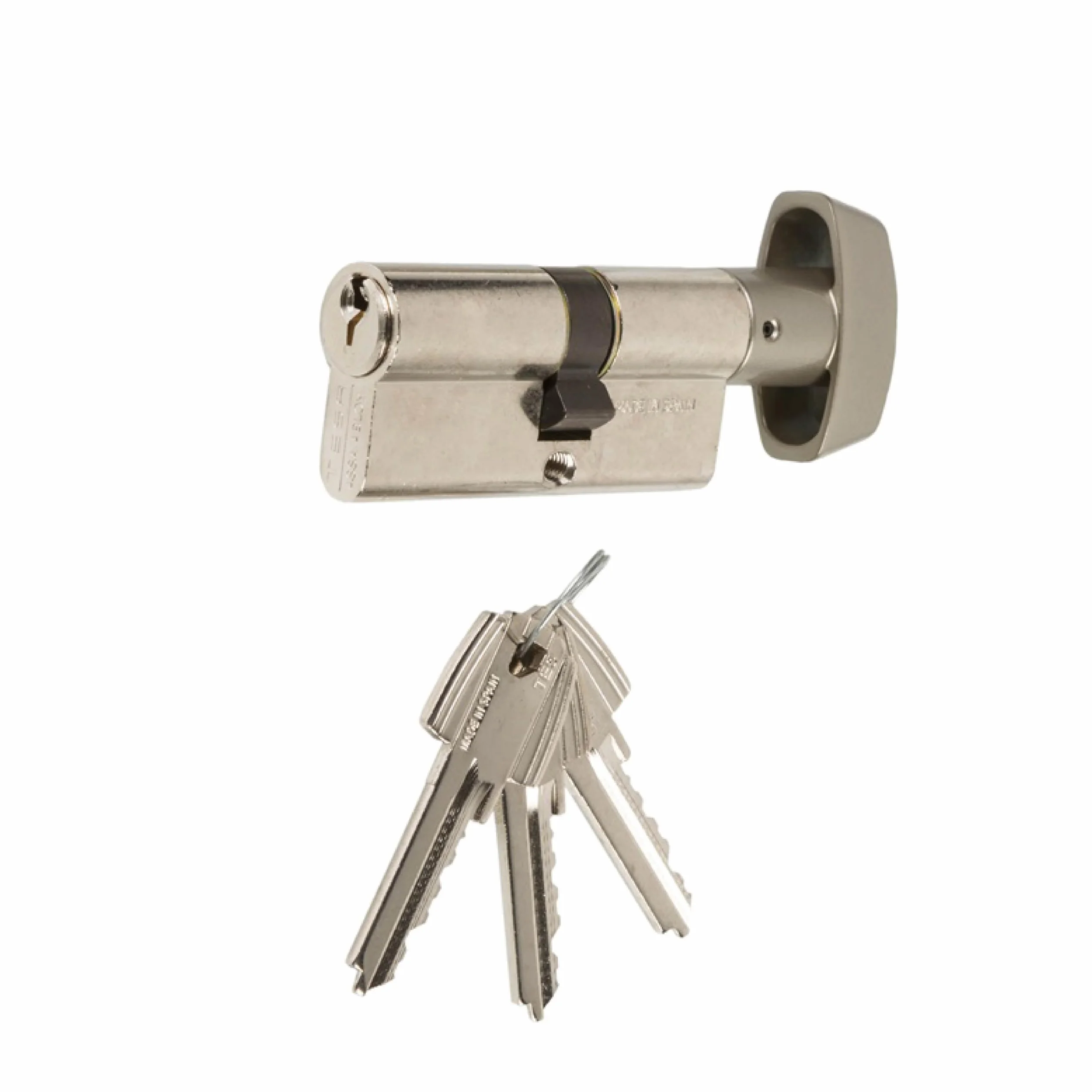 Tesa Assa Abloy, 520B3030N, Cilindro Estándar, TE5, Leva Corta, Llave - Botón, Niquelado, 30 x 30 mm