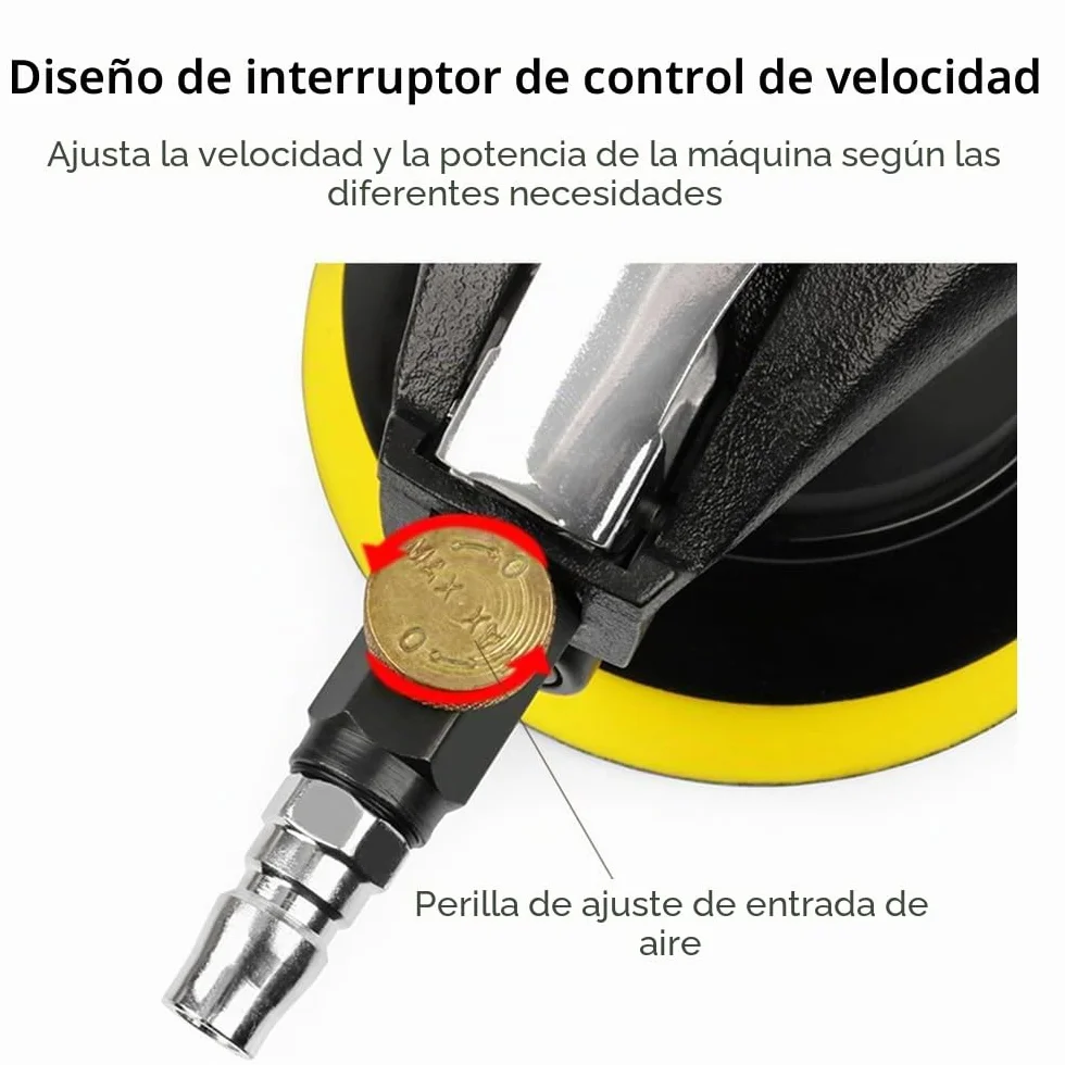 Lijadora Orbital Neumática Profesional de 6'' - 13500 RPM, Con Manguera y Bolsa Para Pulido y Lijado de Automóvil, Metal, Madera y Cera