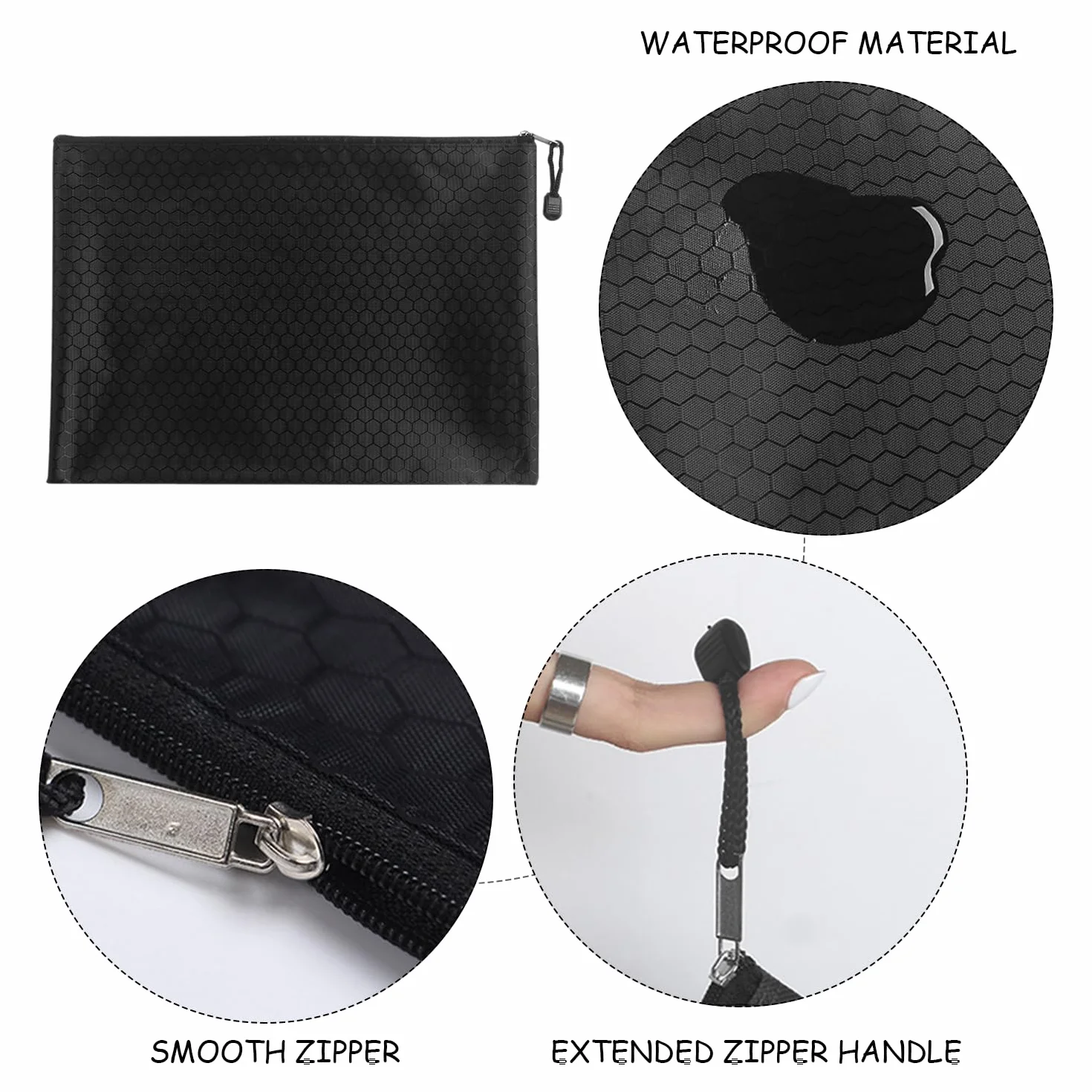 Cartera A5 con Cremallera para Dinero Efectivo Negro