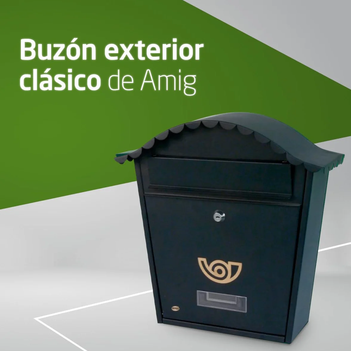 Amig - Buzón Exterior de Pared - Tamaño Compacto para DIN A4 - Apertura Frontal con Cerradura - Acero - Negro - Fácil de Instalar en Puertas o Verjas - 37 x 36 x 10,5 cm