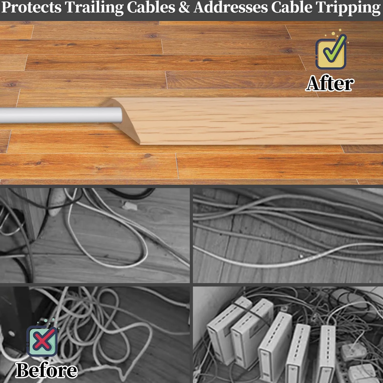Canal de Cable Flexible, Grano de Madera, 1.0m x 5cm, PVC, Protección de Piso, para Oficinas, Apartamentos, Almacenes, Hoteles (Caoba, 3m x 3cm)