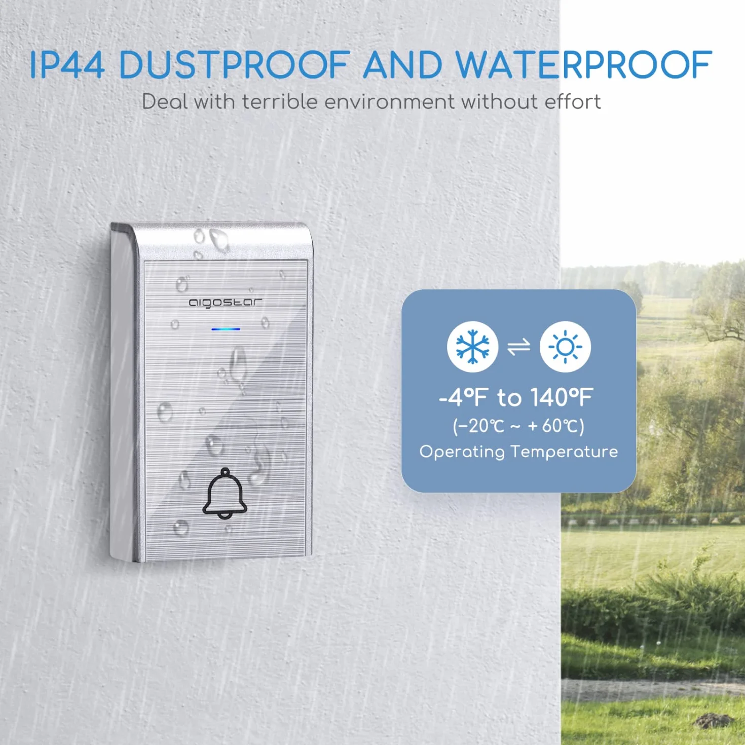 Aigostar Timbre inalámbrico con 2 Receptores, Timbre de Puerta con Indicadores LED, Impermeable IP44 para Interior y Exterior, 3 Niveles de Volumen y 36 Melodías, Plata