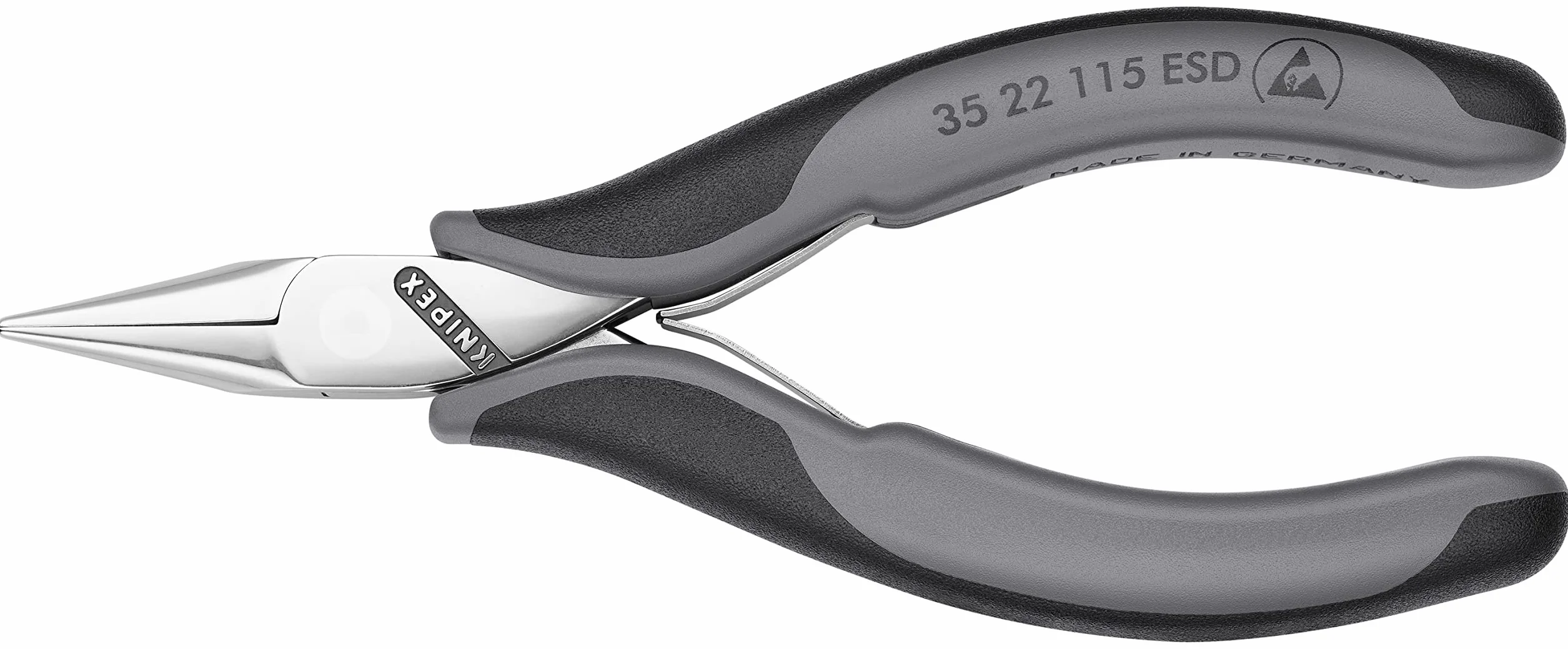 KNIPEX Alicate de montaje para electrónica ESD con articulación machihembrada con mangos multicomponente 115 mm, 35 22 115 ESD