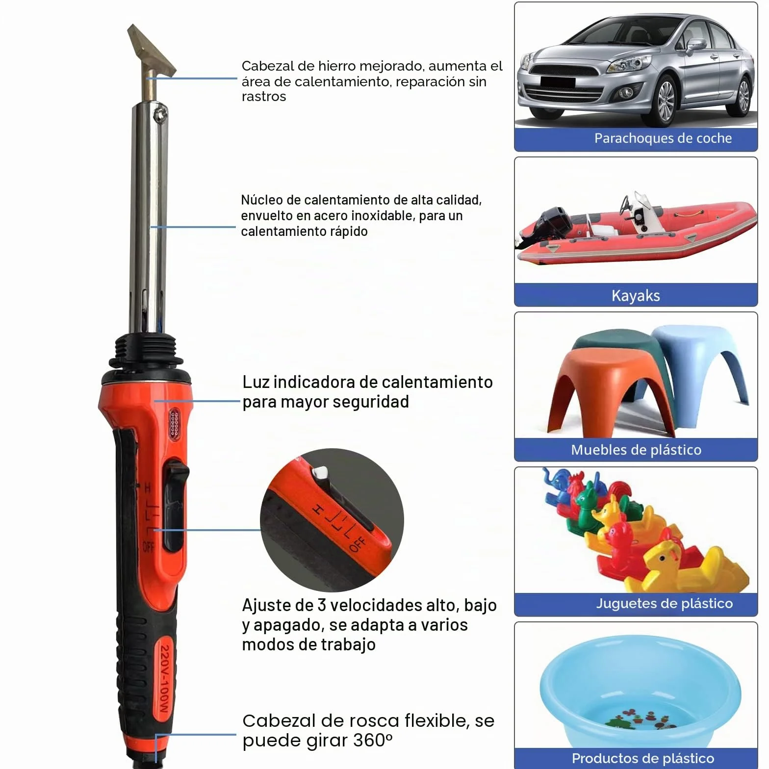 Soldadura de plástico 100 W multifunción 3 ajustes de plástico máquina de reparación con 4 puntas de soldadura varillas de soldadura soporte de hierro caliente red de parches cepillo de alambre
