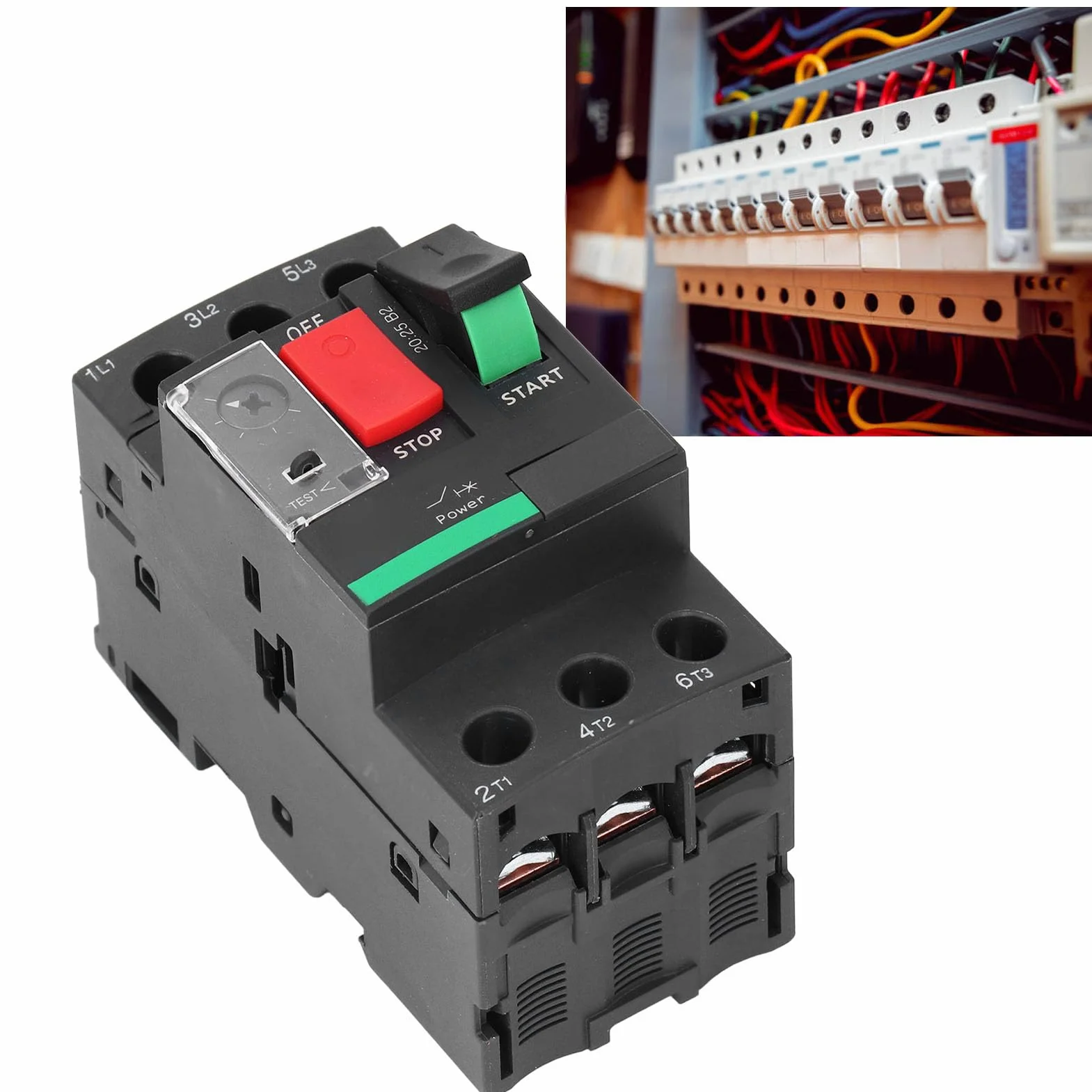 Disyuntor de Motor de 2,5 A 4 A, Interruptor Protector de Circuito con Control de Botón, Montaje en Riel de 35 Mm, para Cargas Resistivas, Capacitivas e Inductivas