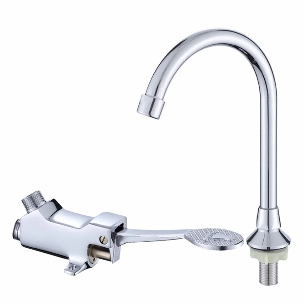 Lazmin Grifo de Lavabo con Pedal montado en el Suelo de Cobre G1 / 2", Grifo de Agua con Pedal frío y Caliente médico de Laboratorio de baño