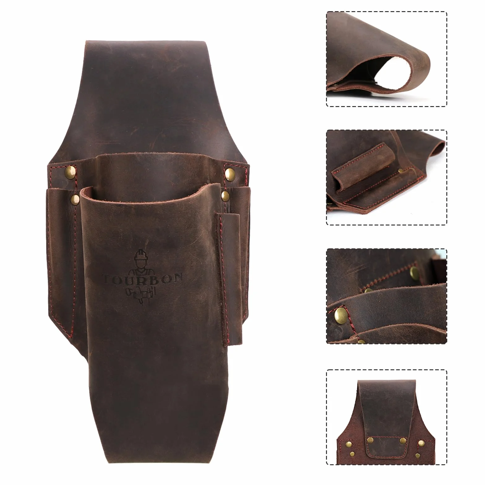 TOURBON - Funda de piel auténtica con 5 bolsillos para cinturón de registro, llave de motosierra, herramienta para cortar árboles