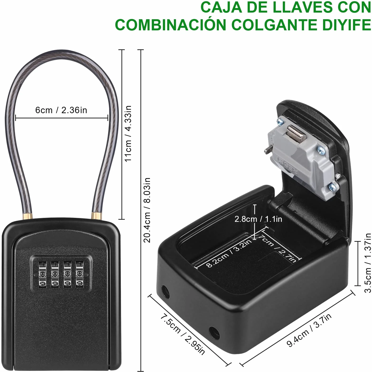 Diyife Impermeable Caja de Seguridad para Llaves, Portátil con Cuerda de Alambre, para Hogar Exterior Oficina
