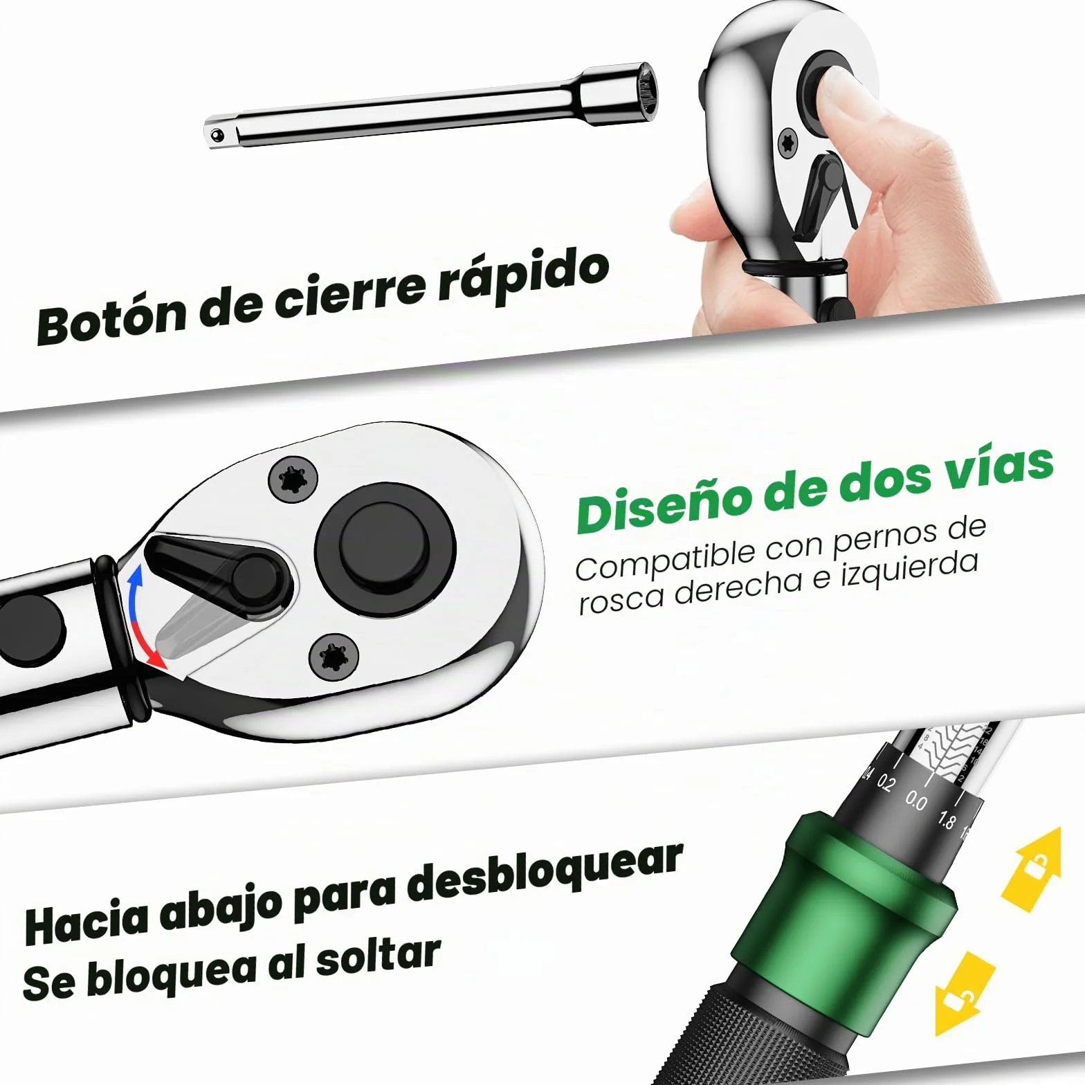 Llave Dinamometrica Bicicleta, Llaves de Carraca 1/4 Pulgadas 2-24 Nm, Carraca Reversible de 72 Dientes, Precisión de ± 3% de Error, Lncluye Adaptador de 3/8", Puntas Phillips Hex y Torx.
