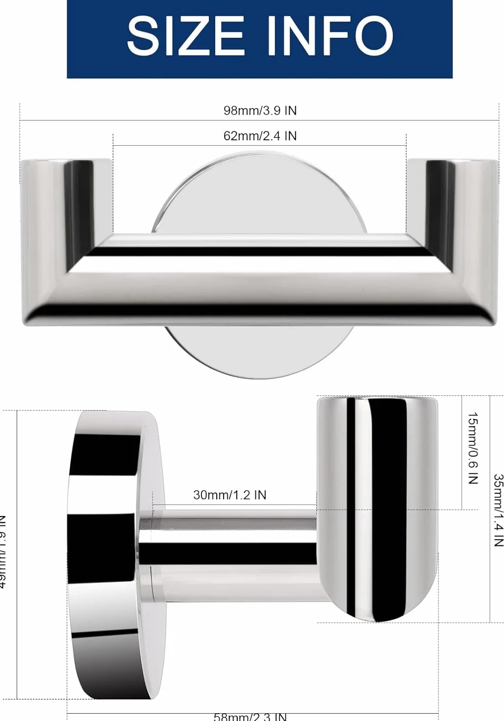 YUET 2 Piezas Ganchos para Pared, Acero Inoxidable, Colgador Toallas, Colgador para Baño Cocina Albornoz Trapos, Toalleros de Gancho de Baño con Tornillo, Montaje en Pared (Plata Pulida)