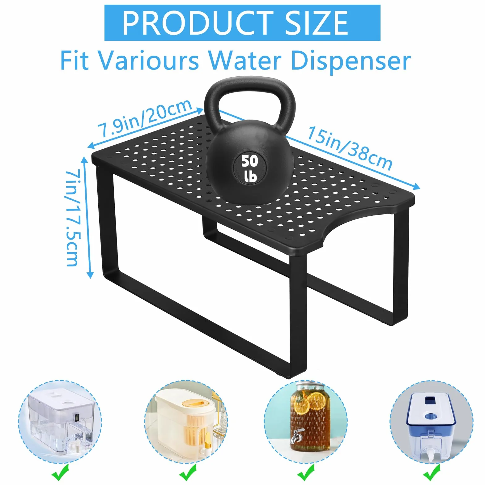 Soporte dispensador de filtro de agua de 38 x 20 x 18 cm, soporte dispensador de metal para encimera diseñado para filtro de agua Brita, compatible con PUR, Waterdrop