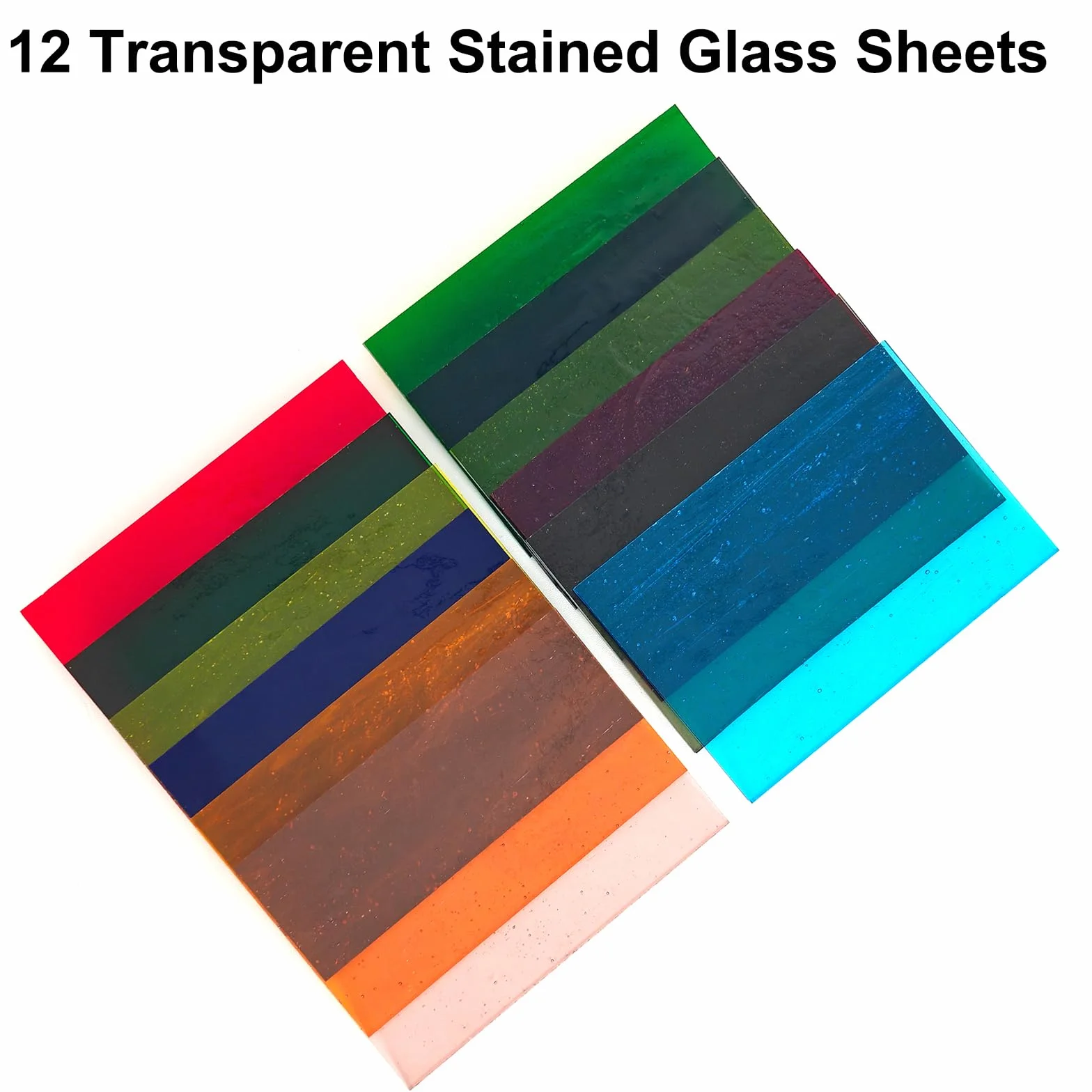 12 hojas de vitrales, 10,2 x 15,2 cm, suministros de vidrio de catedral de colores totalmente transparentes para proyectos de manualidades, variedad de arte de mosaico, colores mixtos, iridiscentes