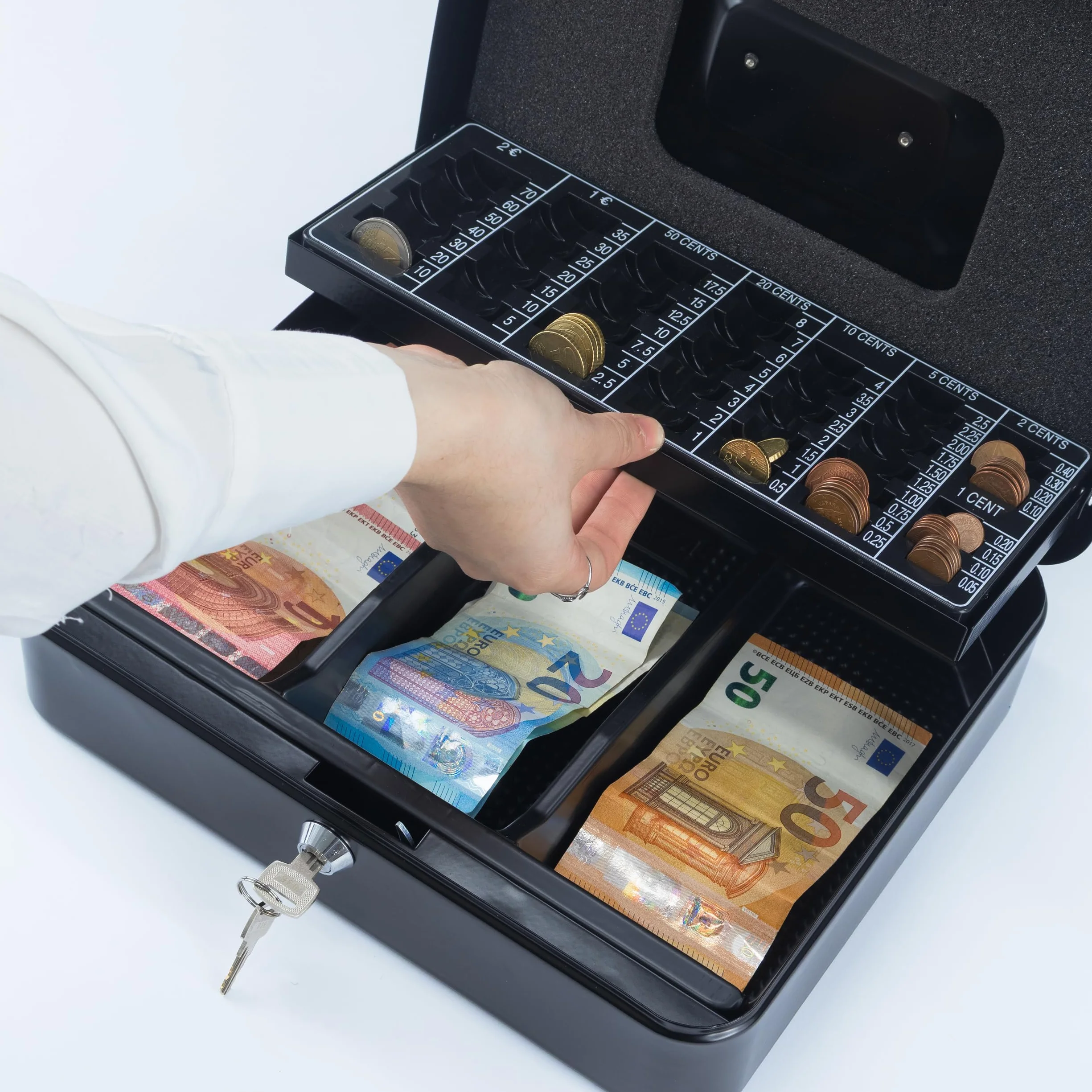 iggual Caja de Efectivo con 2 Llaves, Bandeja Organizador, Negro