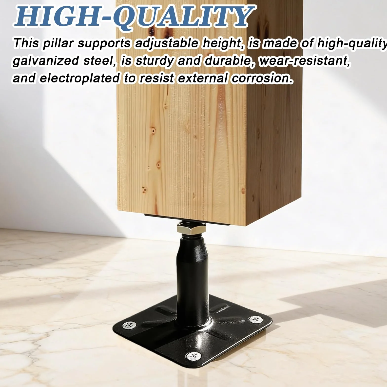 4 soportes para postes, 100-150 mm, galvanizados, altura ajustable con 16 tornillos, acero galvanizado, pie de apoyo para terrazas, vallas, refugios, garajes, pérgolas, trabajos de construcción