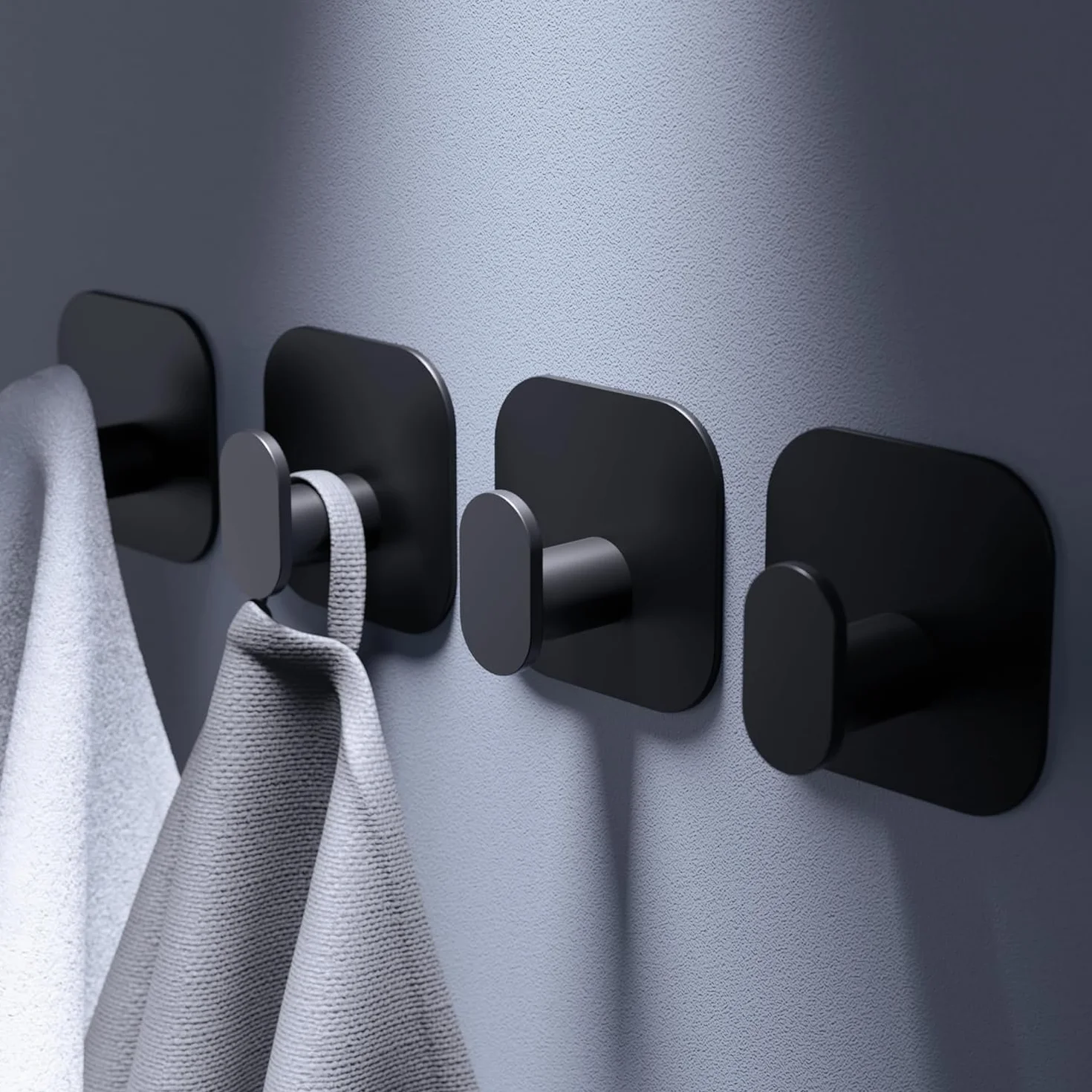 Aikzik Ganchos Adhesivos para Pared, Acero Inoxidable Toalleros sin Taladro, Colgadores Adhesivo Resistentespara Toallas Baño Cocina Albornoz, Negro