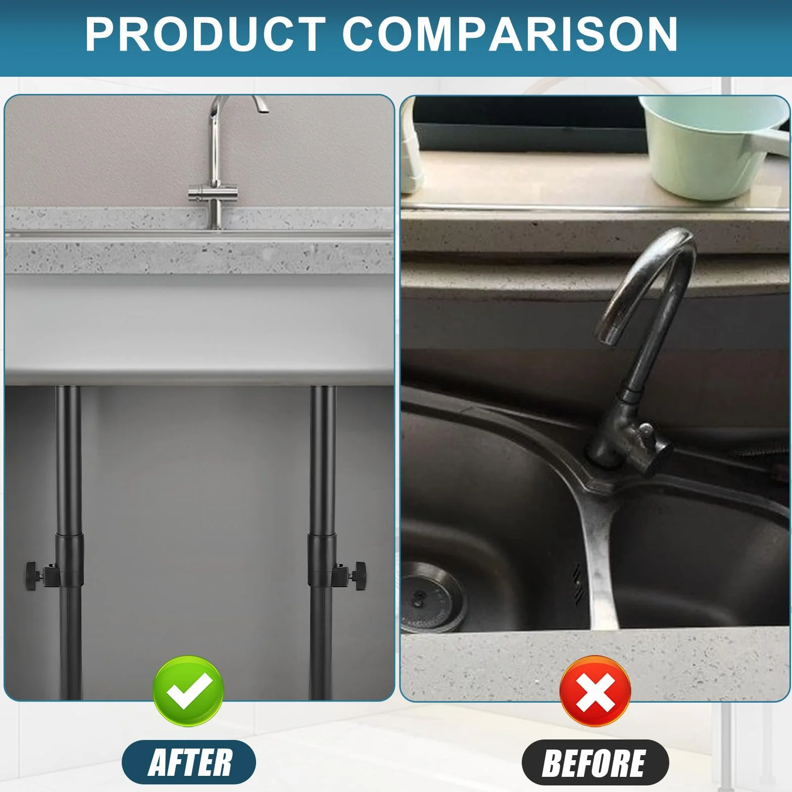 2 soportes para fregadero de montaje inferior, patas de soporte de fregadero ajustables de acero inoxidable de 35 a 60 cm, para cocinas y baños