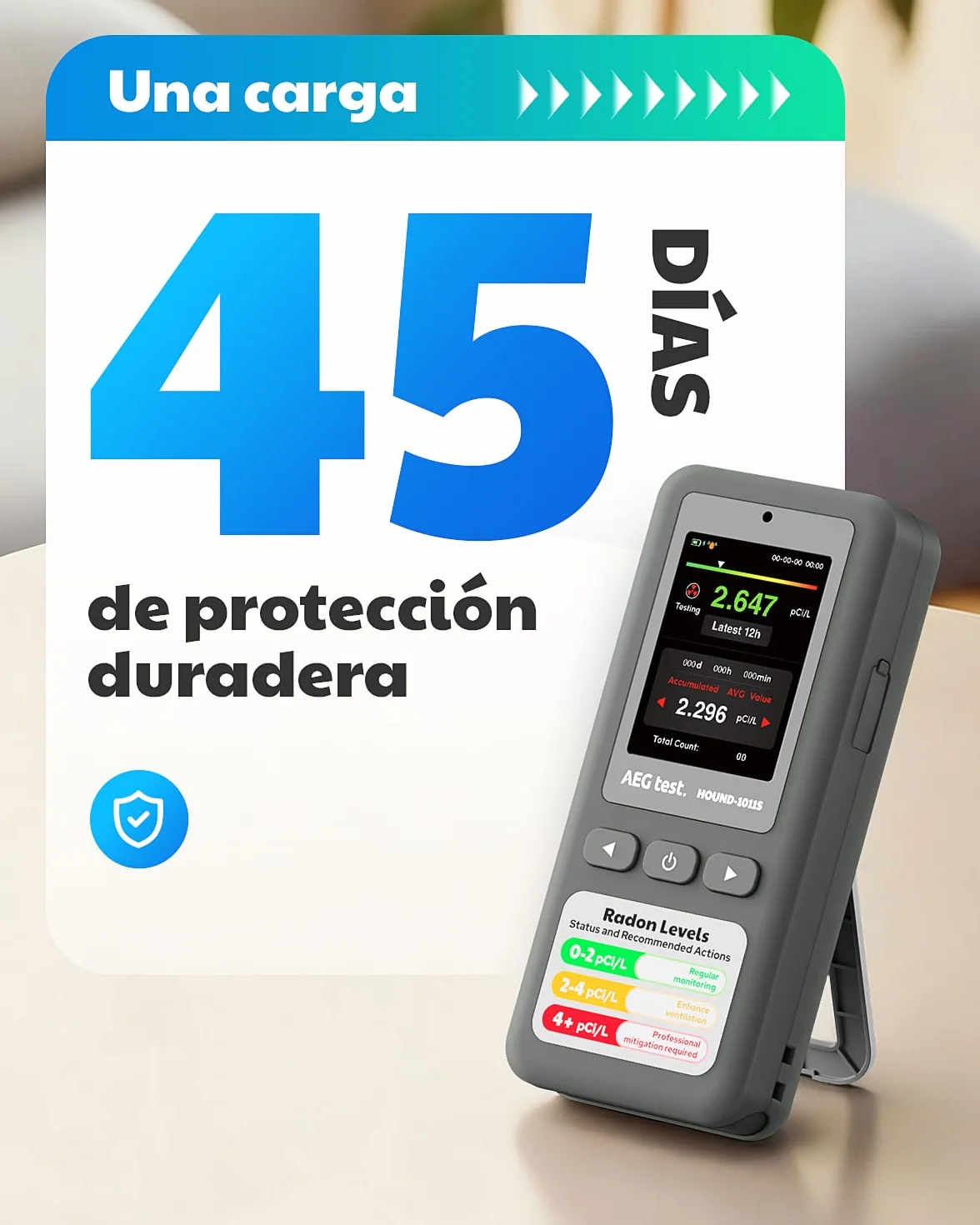 Detector de radón portátil HOUND-1011S, Sensor de Alta precisión para el hogar, Alarmas sonoras y visuales