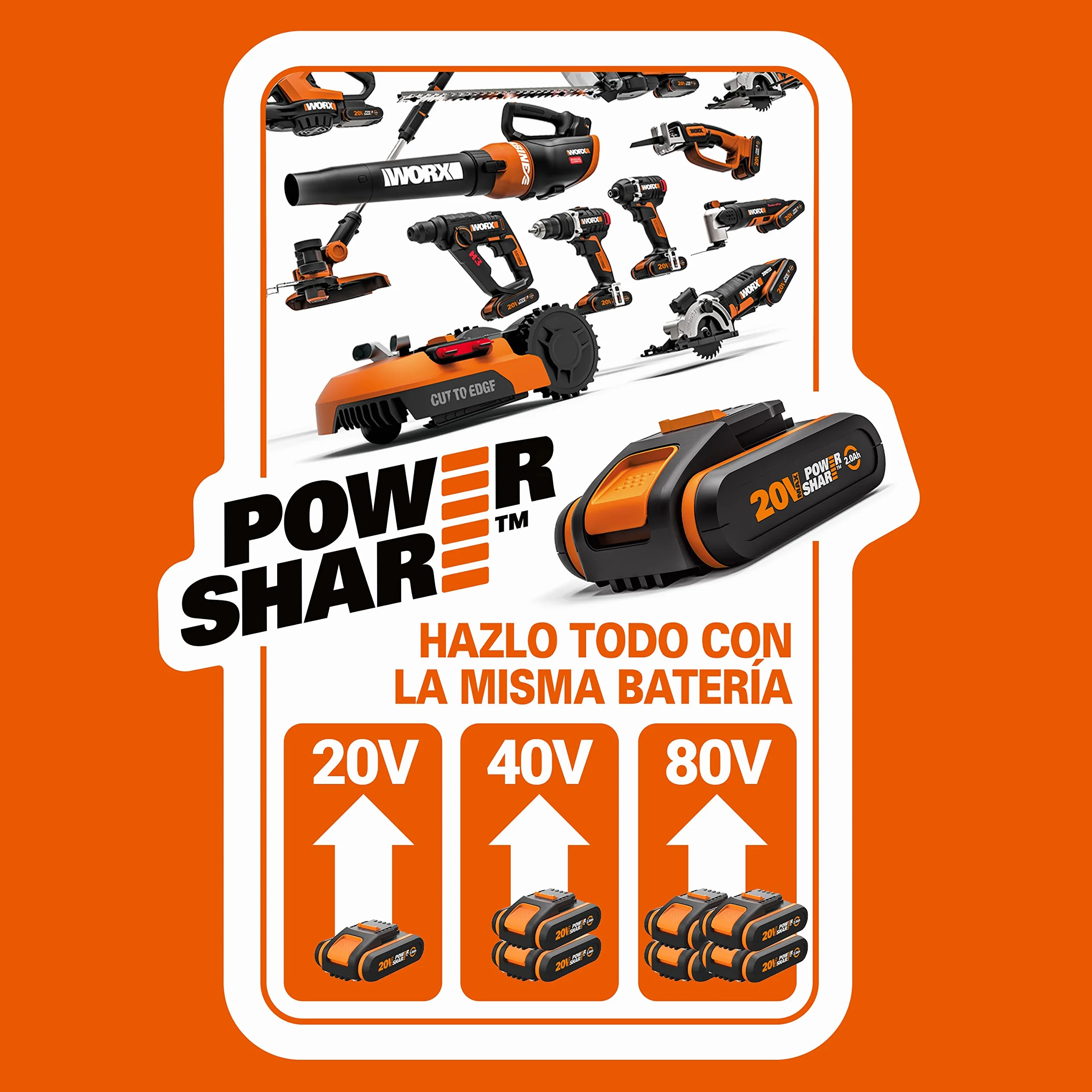 WORX WX394.6 H3 | Martillo sds-plus 20V | Función de taladro | Incluye 2 baterías de 2Ah, cargador y maletín | 3 Funciones | Ligero y compacto | Ideal para taladros en el techo