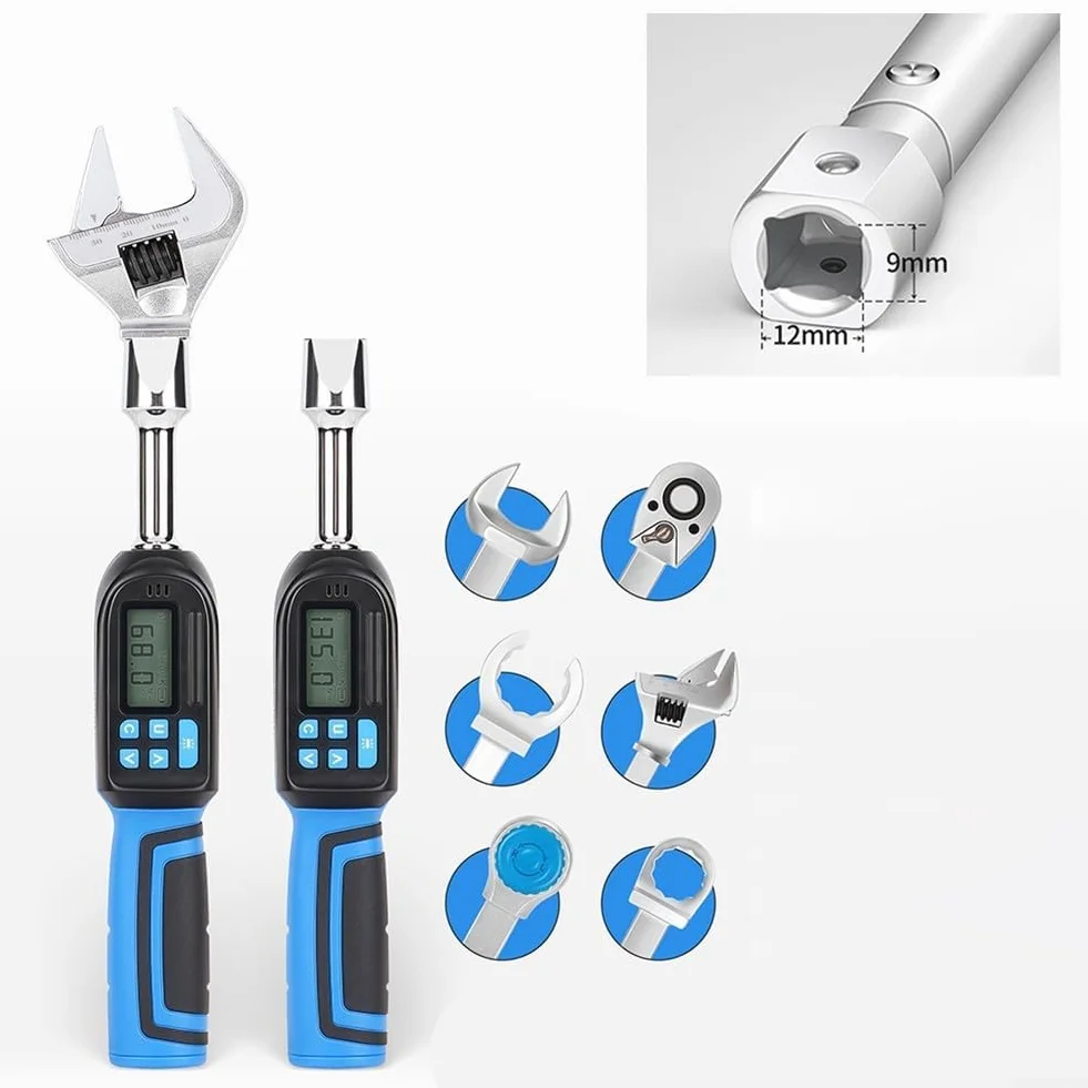 Llave dinamométrica digital con rango ajustable de 6,8 a 135 Nm, LED y sonido, registro de datos, precisión de ± 2%, acero al cromo vanadio para automoción