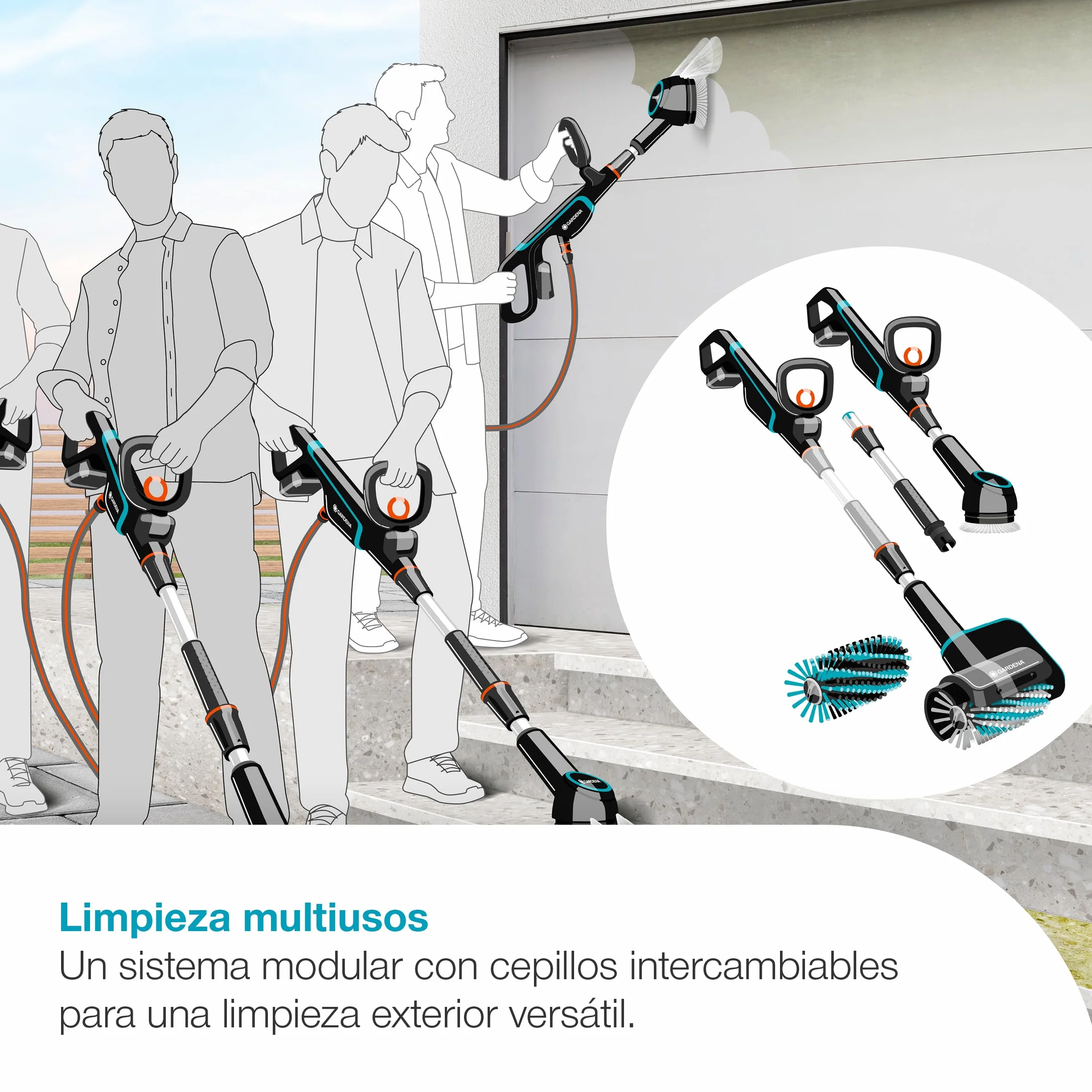 Gardena Limpiador AquaBrush a batería Compact 02/18V P4A Solo: Exterior, Funcionamiento con un Solo Toque, Limpieza Vertical, Ergonómico y Ajustable, Sin Cable (14840-55)