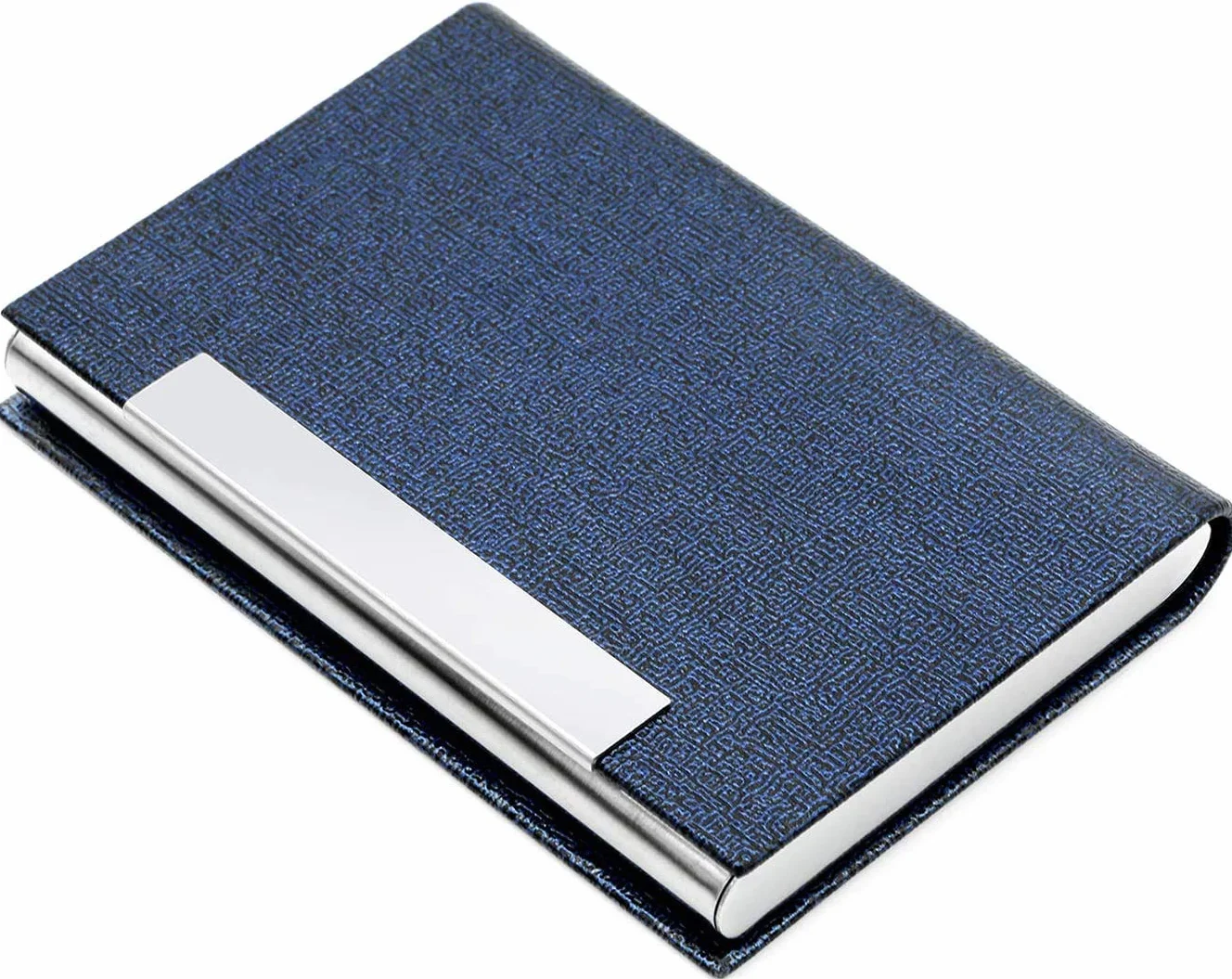 Tarjetero para Tarjeta de Visita, Soporte de Tarjeta de Crédito de Cuero PU, Estuche de Identificación de Acero Inoxidable Ultrafino, Hebilla Magnética, Azul