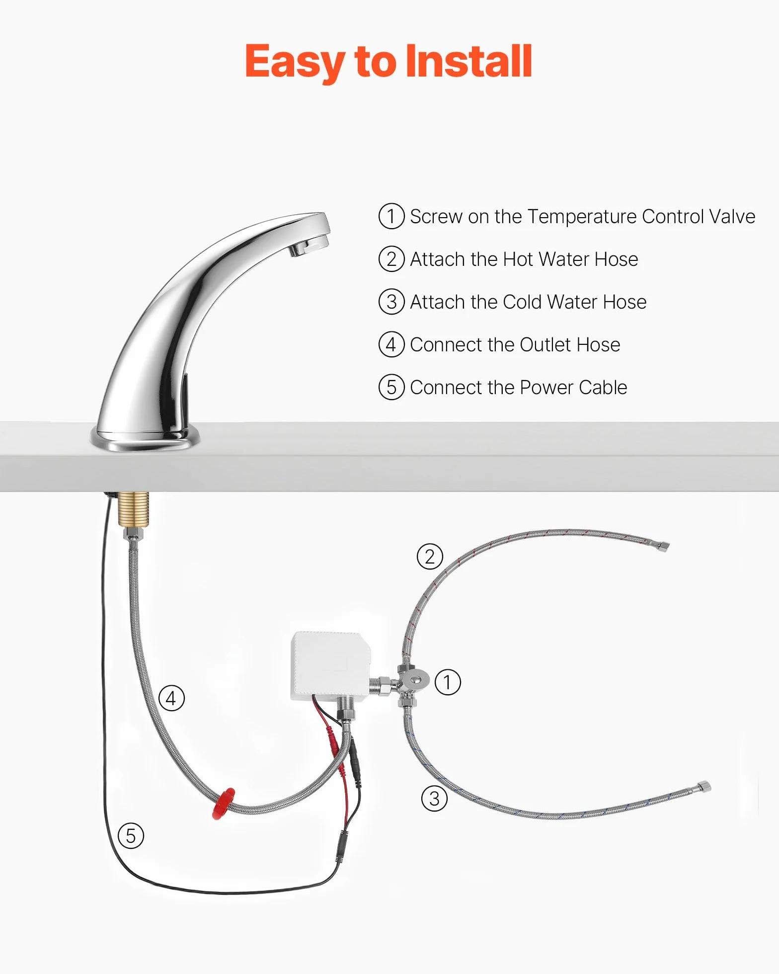 VEVOR Grifo de Lavabo Automático sin Contacto a Baño, con Sensor y Tapa, Alcance 16 cm, Grifo a Pilas para Inodoro y Lavabo, Diseño Delfín, Aleación de Zinc, Cromado Plateado, 160 x 45 x 125 mm