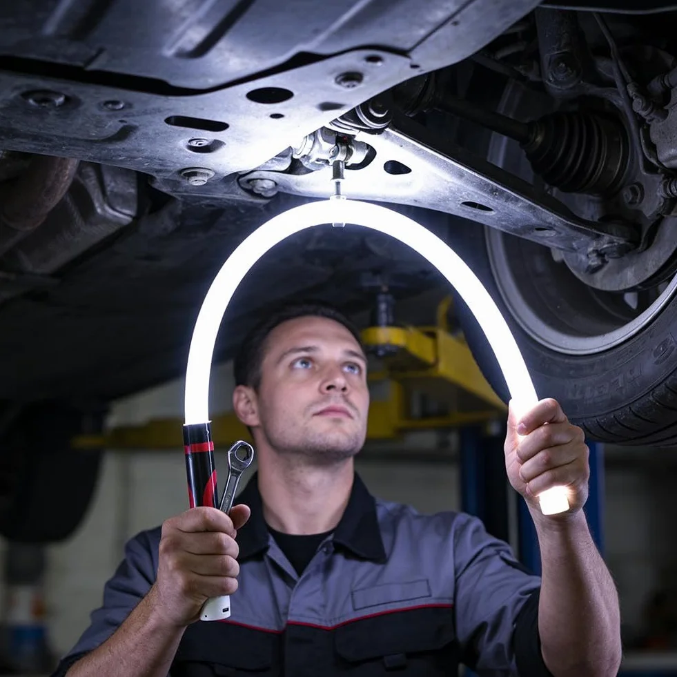 Barra de luz LED flexible de 30 pulgadas, 2 luces de trabajo flexibles superbrillantes con 3 modos, linterna LED recargable manos libres para espacios reducidos, reparación de automóviles, inspección