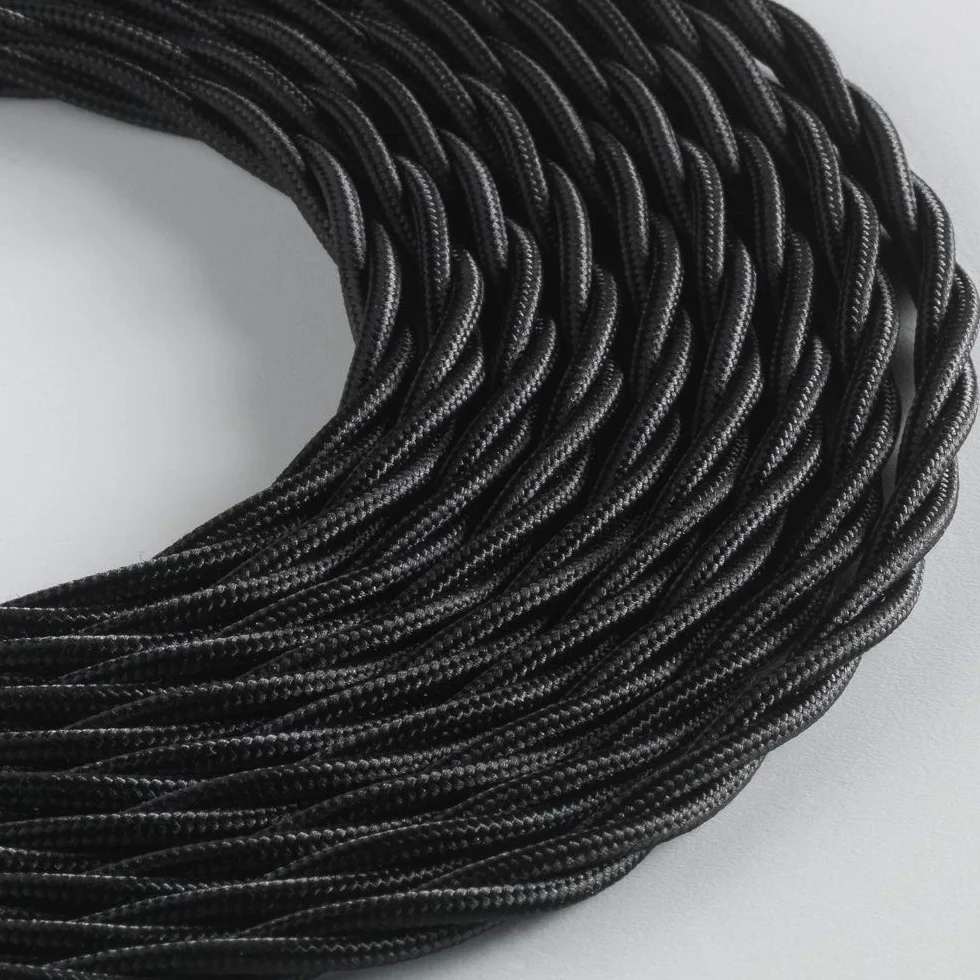 Klartext - Cable textil trenzado para iluminación (3 x 0,75 mm, 10 m), color negro Máxima seguridad a prueba de golpes.