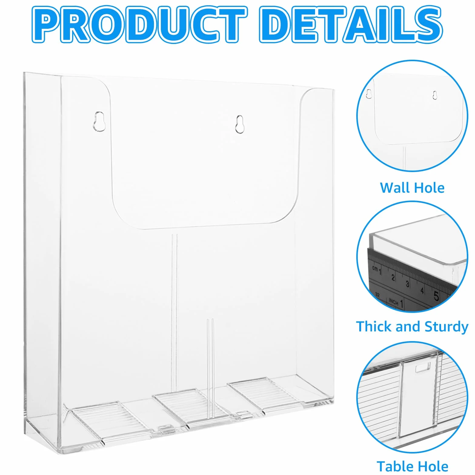 Portafolletos de Pared A4 250x225x42mm Soporte Folletos Transparente para Presentación de Revistas
