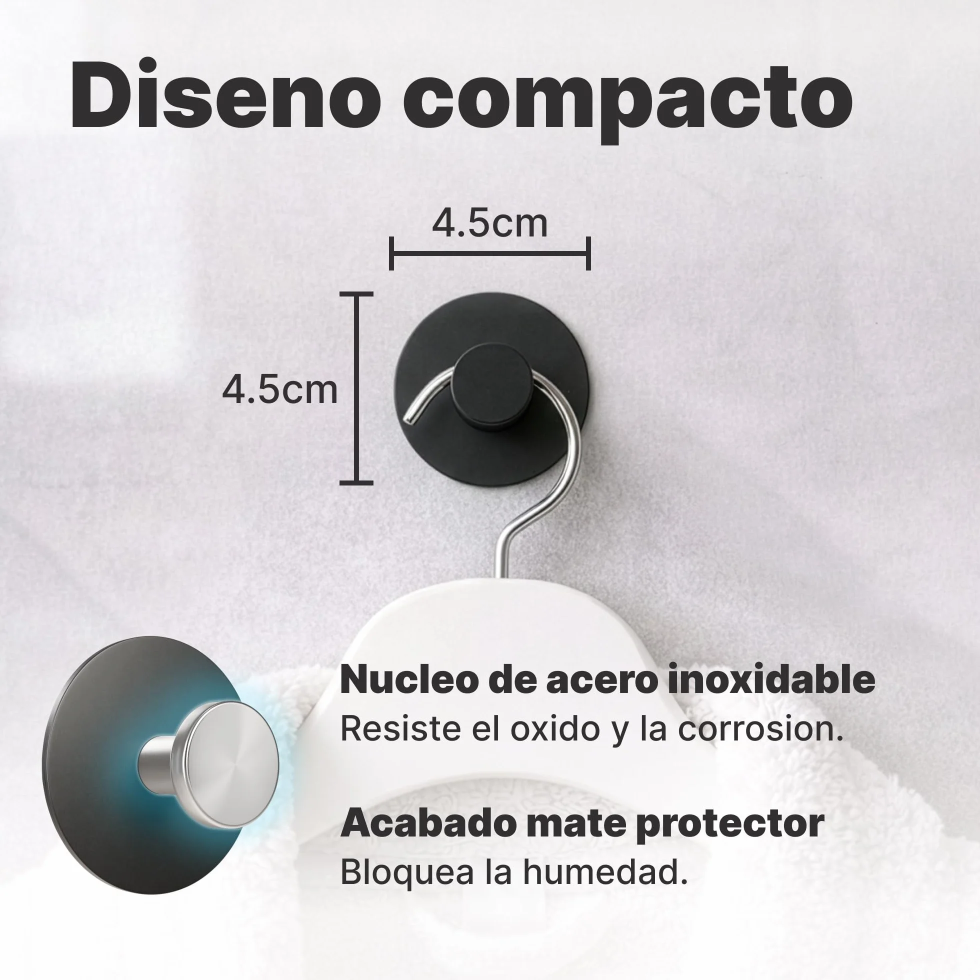 Minismus Ganchos Adhesivos para Pared, Colgadores Adhesivos Resistentes sin Taladro, Colgador Toalla Baño Cocina y Entrada, Ganchos para Colgar con Pomo Redondo, Acero Inoxidable Negro, 6 Unidades