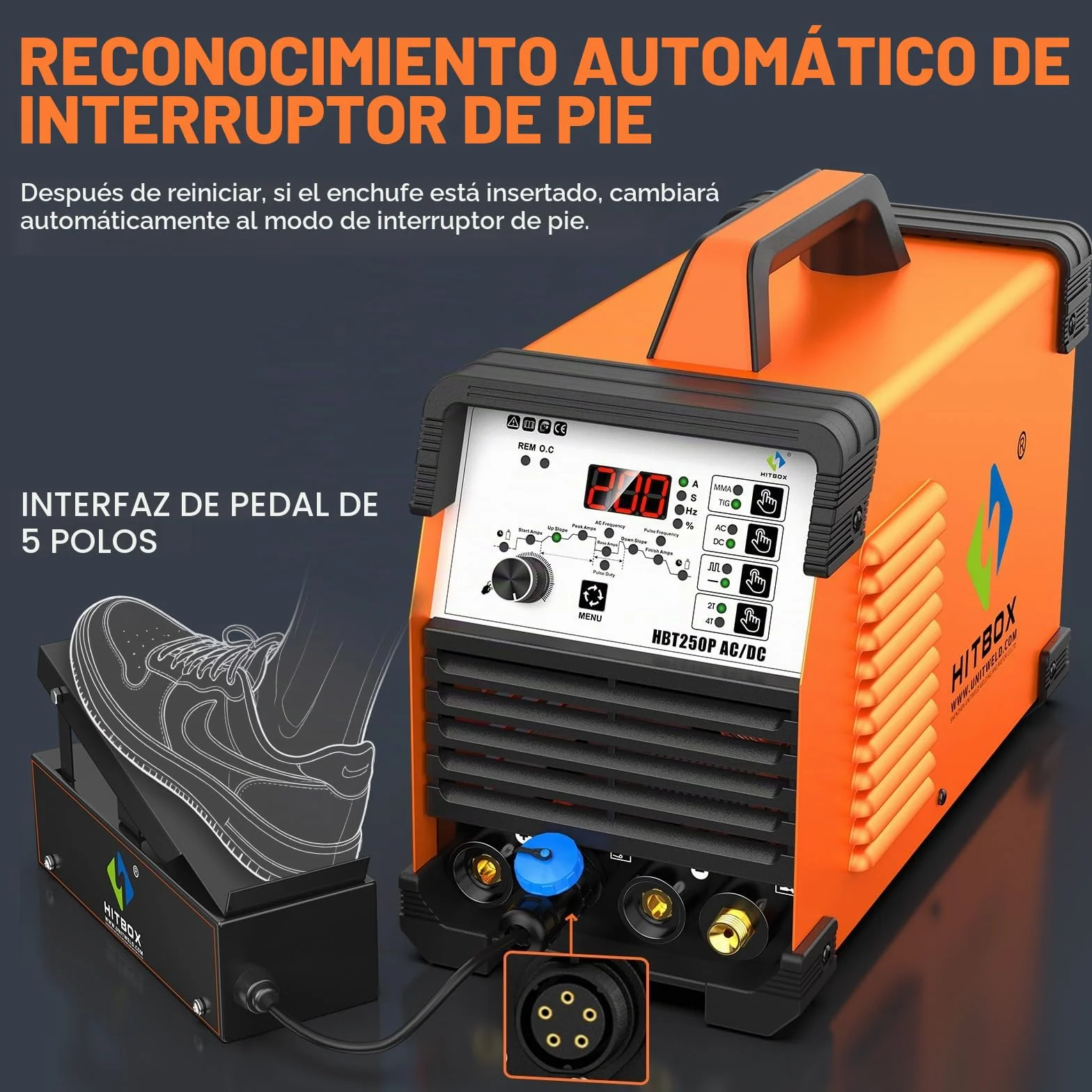 HITBOX Soldadora TIG 6 en 1 AC/DC, 200 A, Función Pulsada, Tecnología Inversor IGBT, Control Digital 2T/4T, Nueva Versión para Aluminio, Acero Inoxidable y Acero (HBT250P AC/DC)