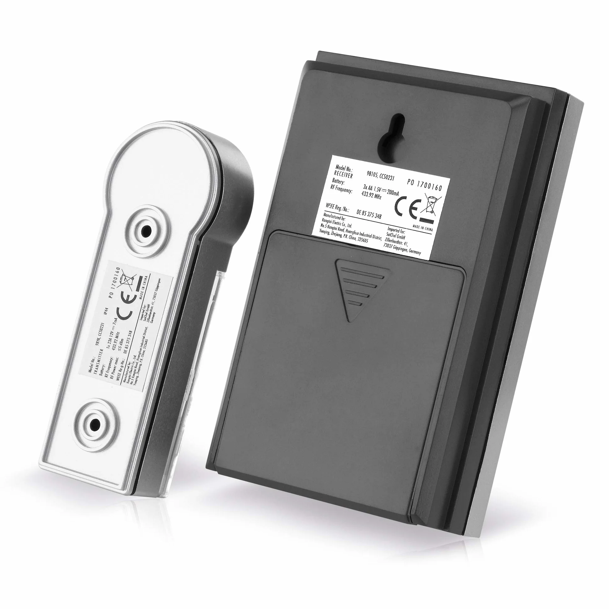 conecto Juego de Timbre inalámbrico, pulsador y Timbre, Alcance de 100 Metros, 16 Tonos de Llamada, inalámbrico, Funciona con Pilas, Plateado
