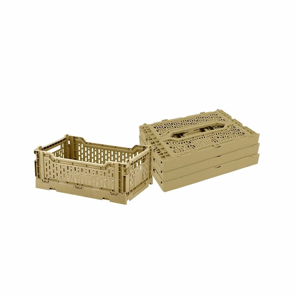 Lote de 4 cajas de almacenamiento plegables 27x17x10,5 cm Plástico amarillo con asas